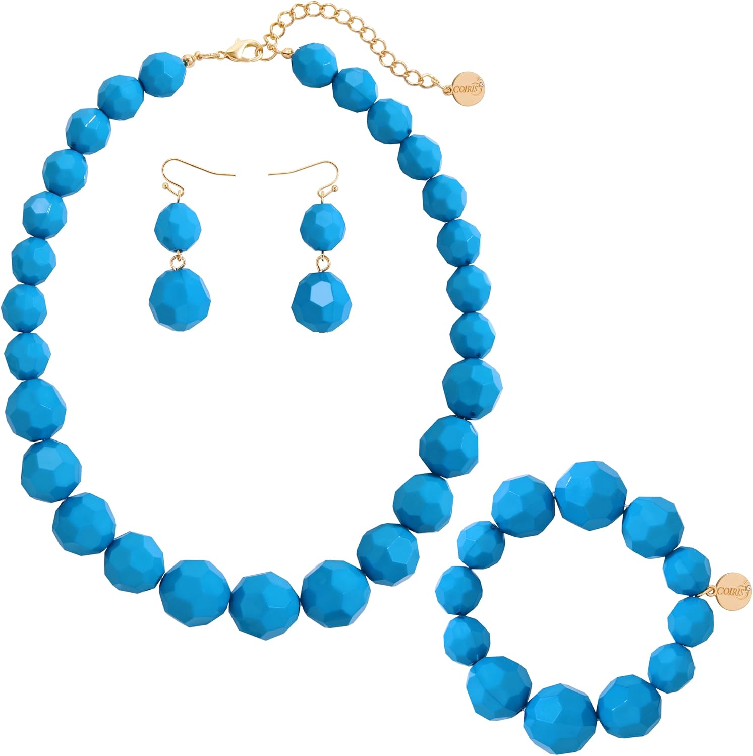 Coiris Chunky Acrylic Beads Strand Necklaces Set Statement Geometric Beads Necklace Bracelet Earrings Acrylic African Beaded Necklace for Accessory Jewelry