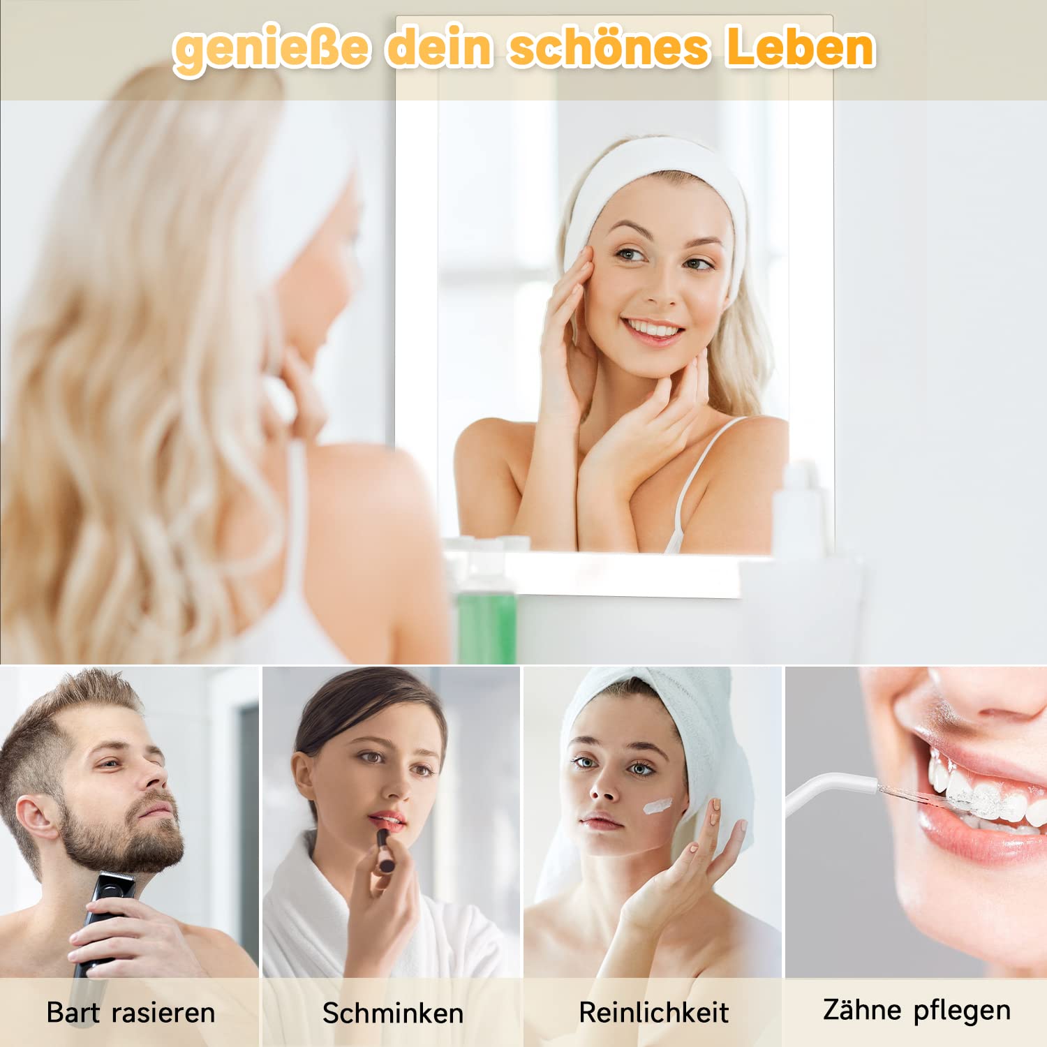 SONNI LED Badspiegel für Badezimmer 60x50 cm Kaltweiß vertikal & horizontal | HD Spiegel kupfer- & bleifrei mit staubdichter Rückwand. Nur über Wandschalter. Ideal für Renovierung & Gewerbeimmobilien