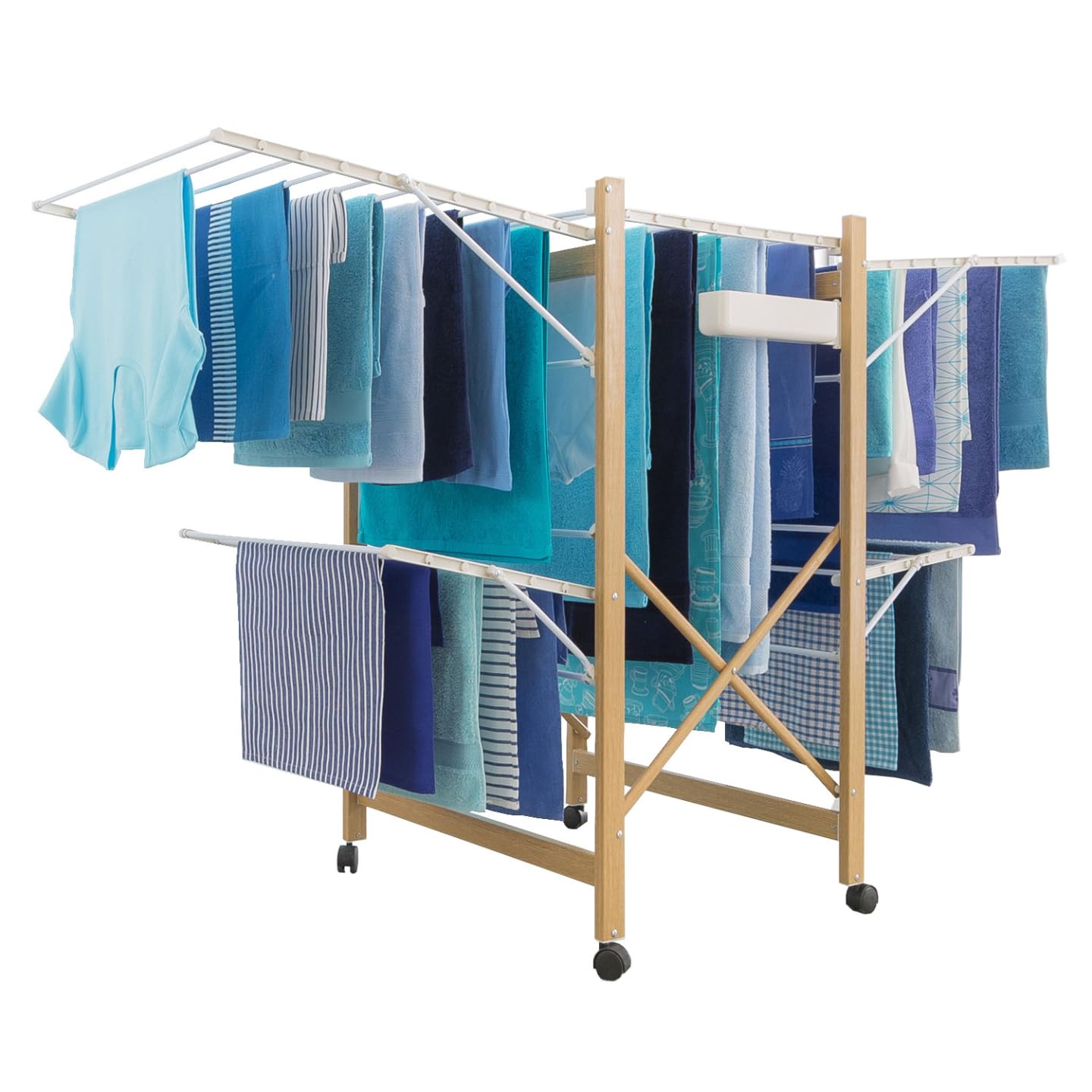 Probache - Séchoir à Linge Pliable Deluxe capacité 27M Blanc et Effet Bois