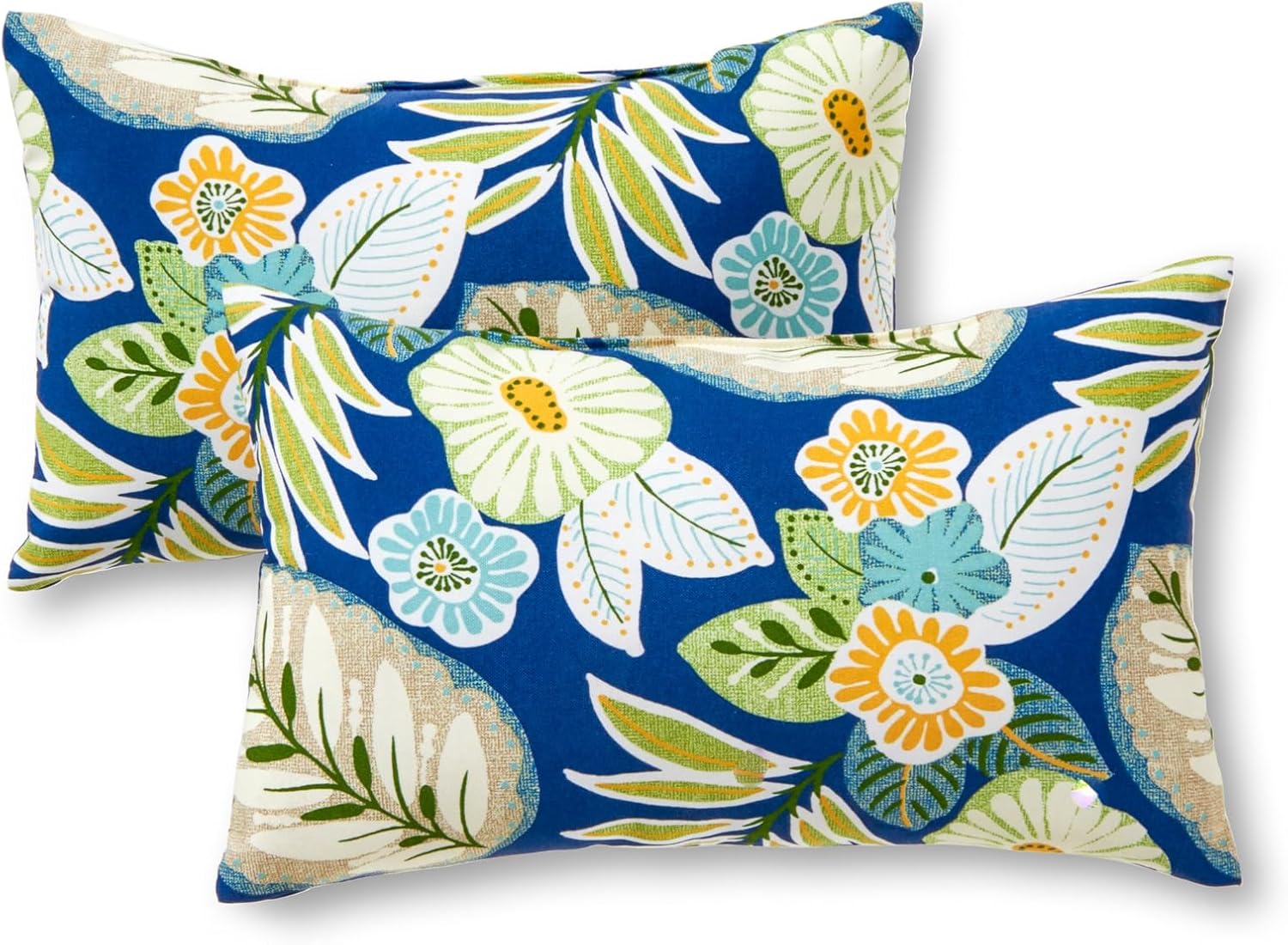 Set of 2 Outdoor Throw Pillows 19 x 12 Inch – Reversible Rectangle Patio Accent Pillows – Weather-Resistant Polyester Fabric – Eco-Friendly Recycled Polyfiber Fill – Marlow Blue Floral