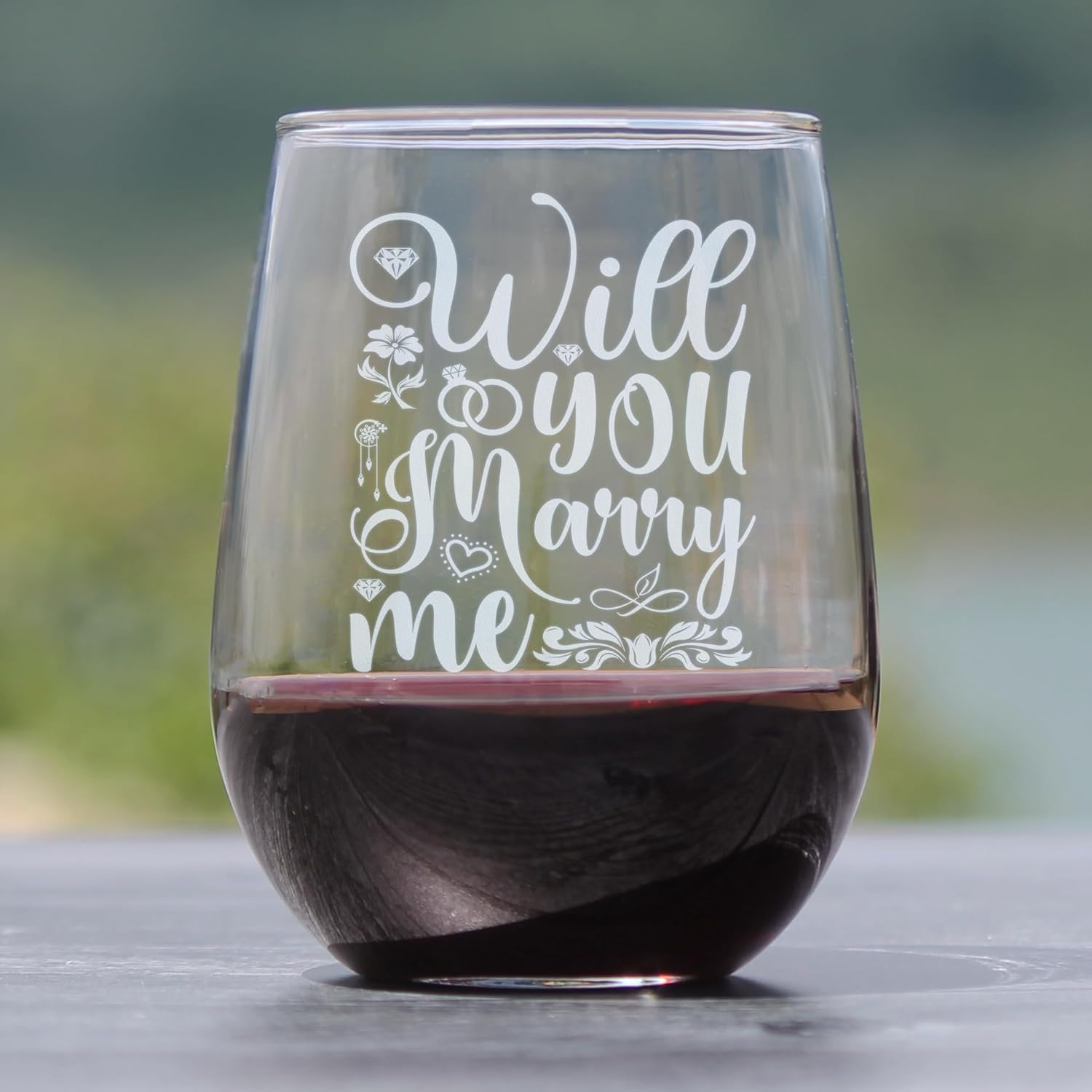 Will You Marry Me Etched Stemless Wine Glass Hand Engraved 17oz Perfect Proposal Engagement Present Unique Design