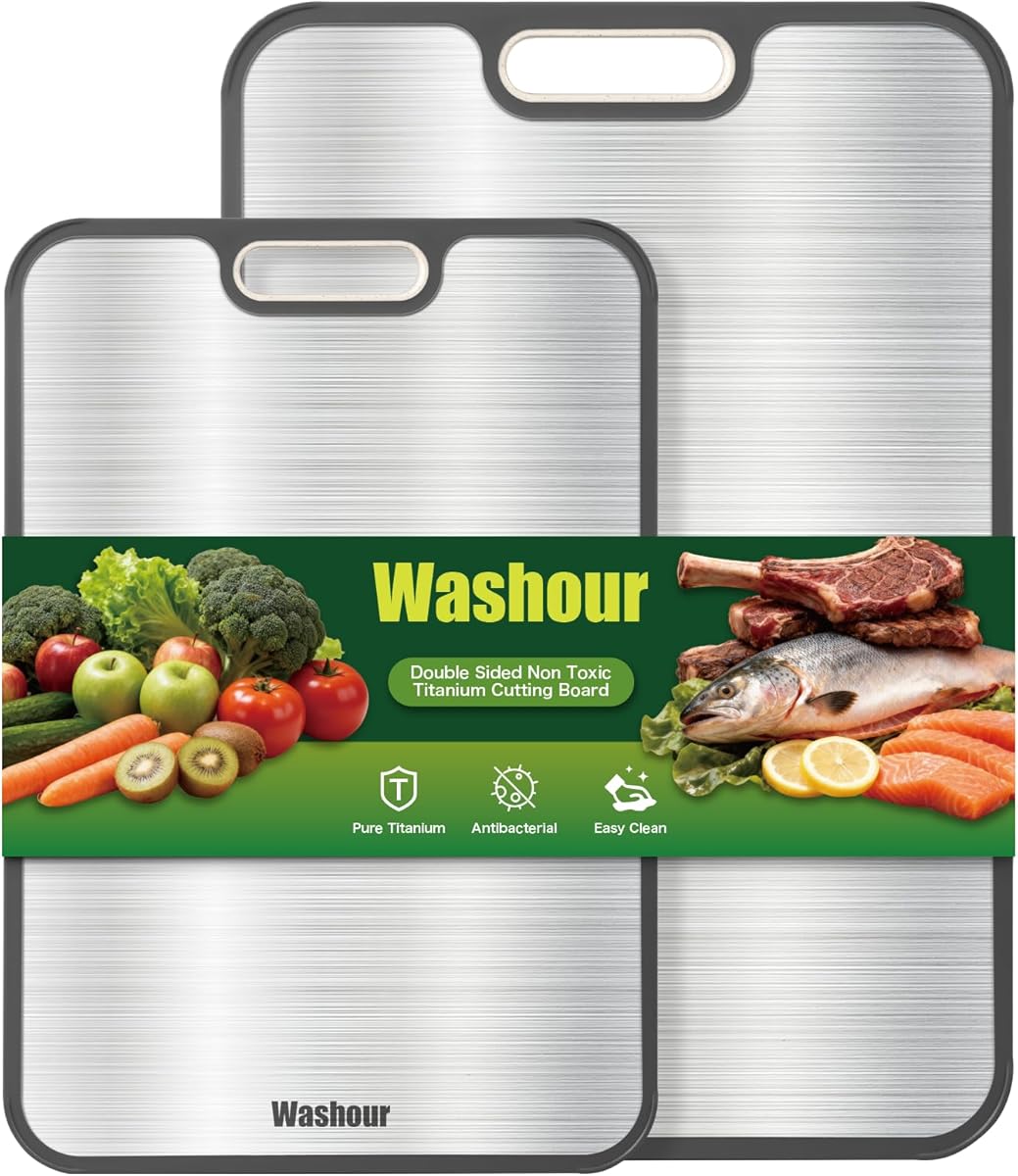 Titanium Cutting Boards for Kitchen, Non Toxic 2-in-1 Cutting Board Double Sided, Food Grade Chopping Boards for Fresh Meat Vegetable, Easy to Clean Large Size (18”×16” + 16”×11”)