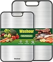 Vista 10 de Tablas de cortar de acero inoxidable para cocina, tabla de cortar 2 en 1 no tóxica de doble cara, tablas de cortar de grado alimenticio para carne