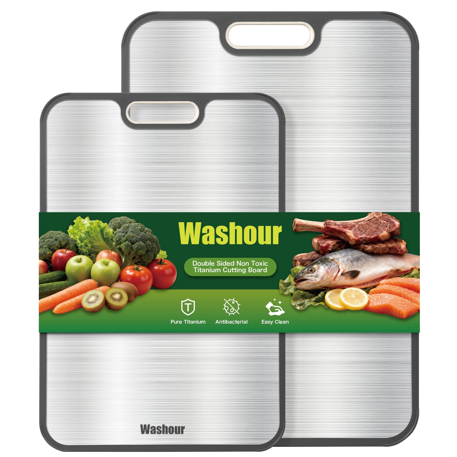 Non Toxic Titanium Cutting Board for Kitchen, Food Grade Titanium Cutting Boards 2 in 1 Double Sides, Non Slip Cutting Mat (18”×16” + 16”×11”)