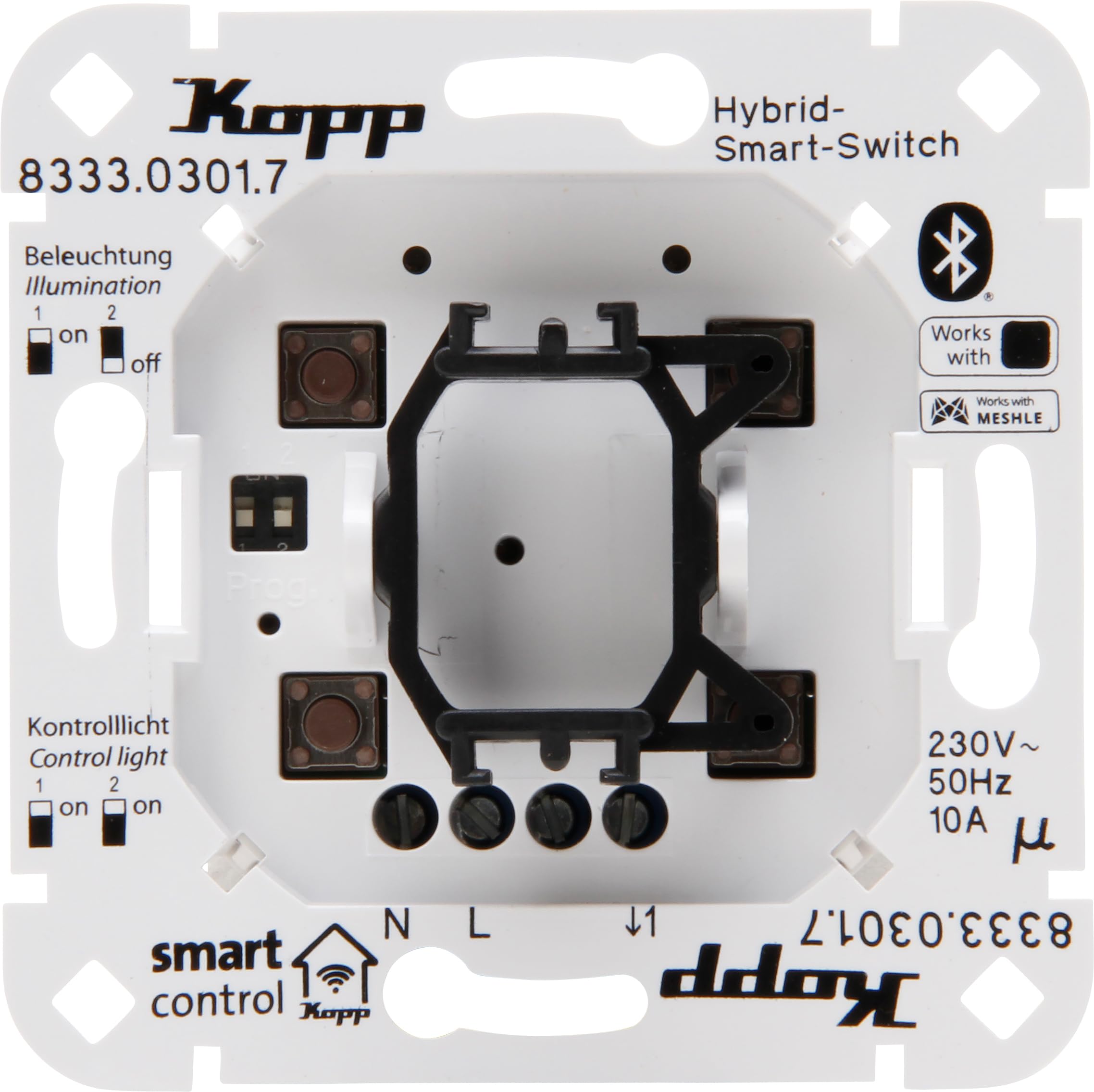 Kopp Smart-Control Hybrydowy inteligentny przełącznik: przełącznik 3-przewodowy, 1-kanałowy z uniwersalnym gniazdem kołyskowym dla Kopp i różnych producentów przełączników, Smart-Home, Amazon Alexa