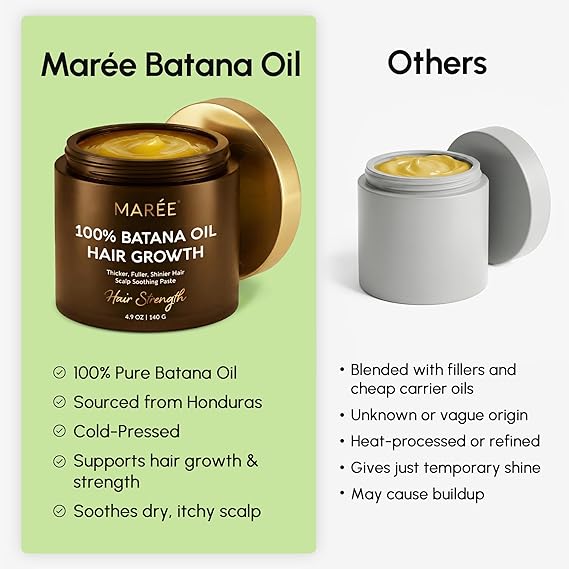 MAREE Batana Oil for Hair Growth 100% Natural Botana Oils Hair Growth Raw Batama Oil Paste from Honduras Density, Thickness & Scalp Soothing for Women and Men Aceite de Batana Para el Cabello