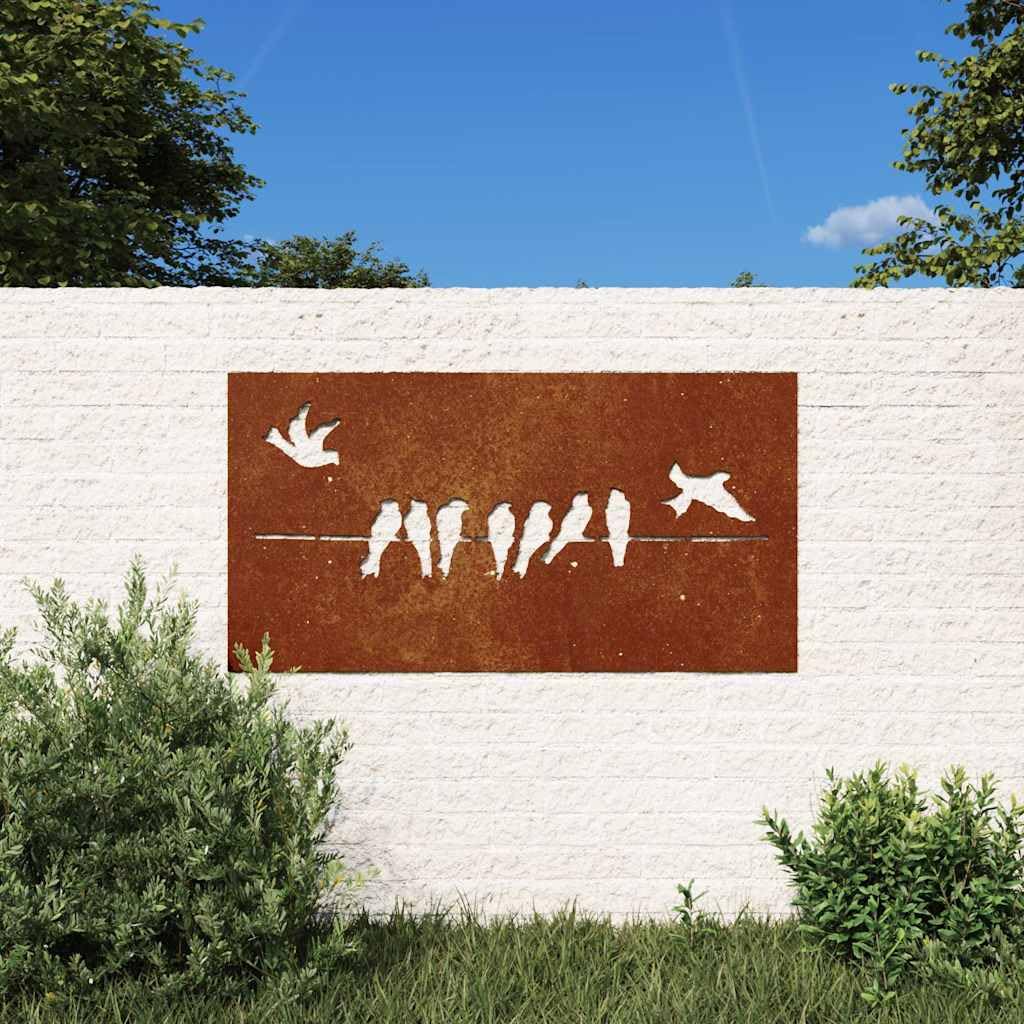 vidaXL Adorno de Pared de jardín Acero corten diseño pájaros 105x55 cm