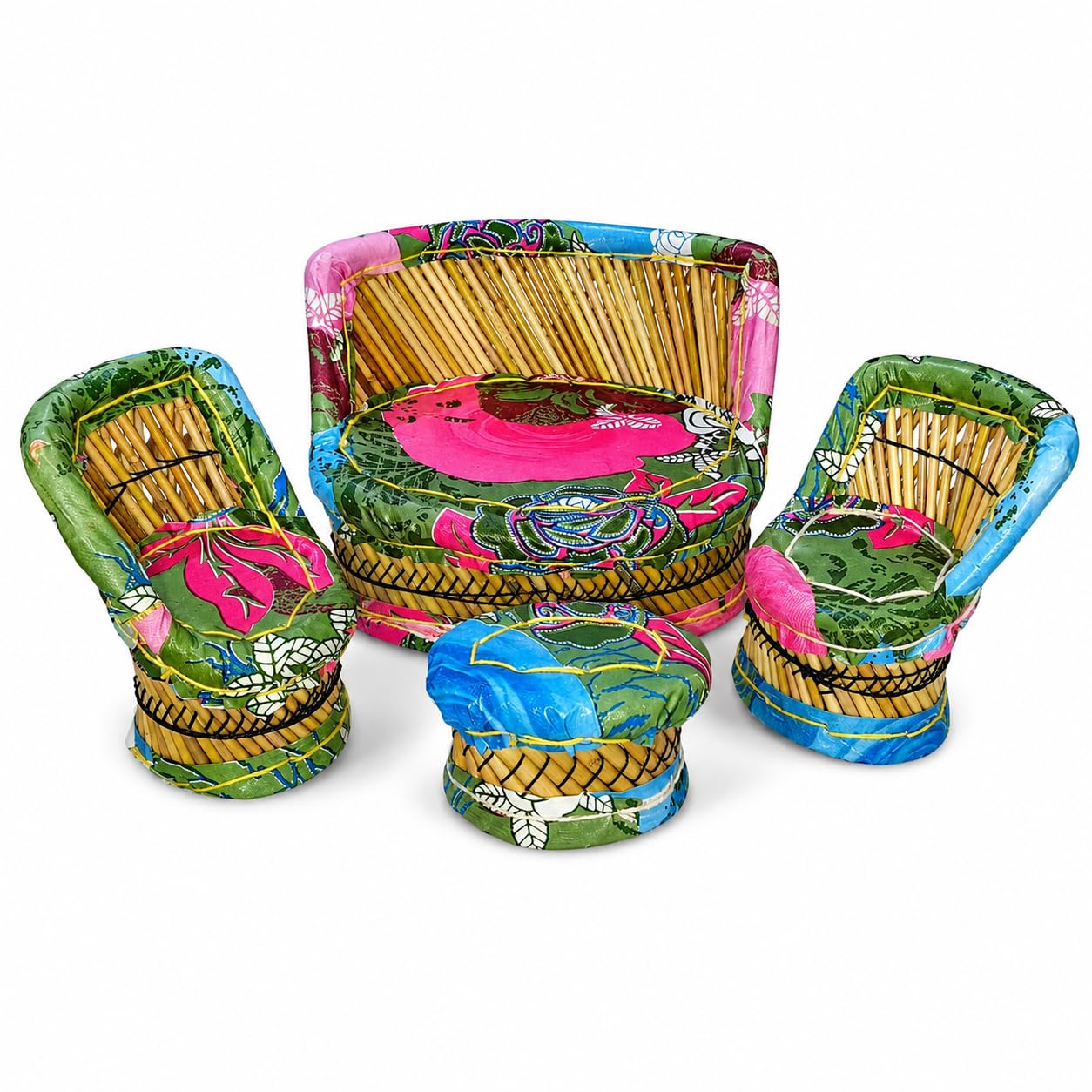 Handmade Bamboo Pooja Set for Pooja Laddu Gopal (Size 0–6) | 4-Piece Mini Furniture | Multicolour | Temple Décor Janmashtami Gift (Red) (Green Pink) | Made for Laddu Gopal Bhakti Elegant Temple Décor-image-47