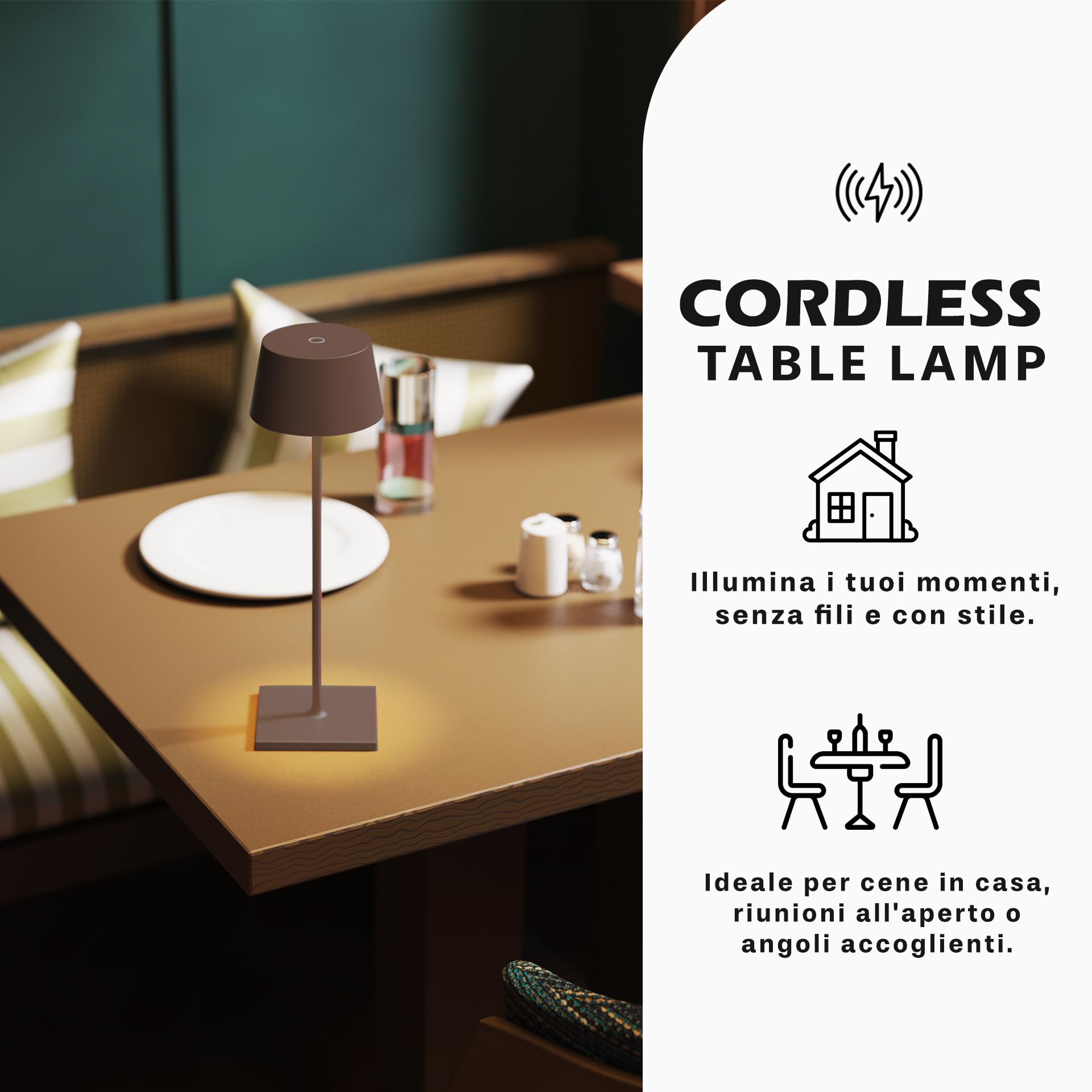 Palmina 842,lampade da tavolo senza fili,lampade da tavolo ricaricabili E Dimmerabile In Alluminio,abat jour senza fili 4400mah,Protezione IP54,luce da tavolo esterno/Interno/Marrone