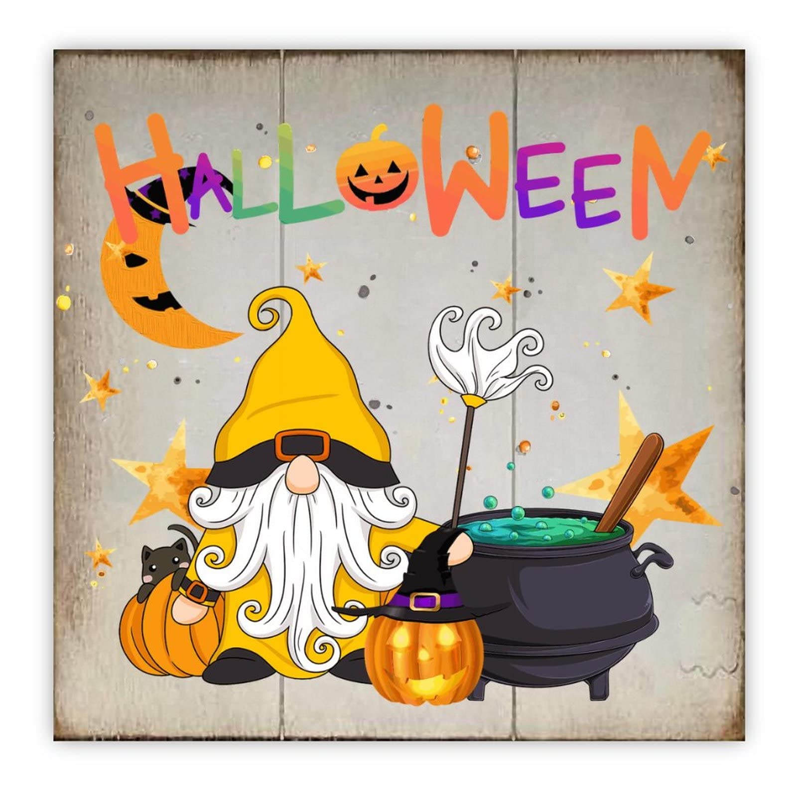 Panneau bois Halloween nain citrouille pour éviter déco plastique