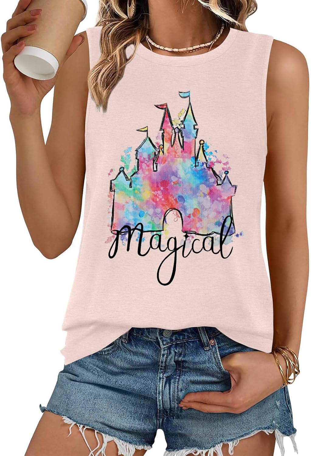 LUKYCILD Magic Castle Tank Top Women Magic Kingdom Shirts Graphic Tanks Summer Holiday Vacation Sleeveless Tops