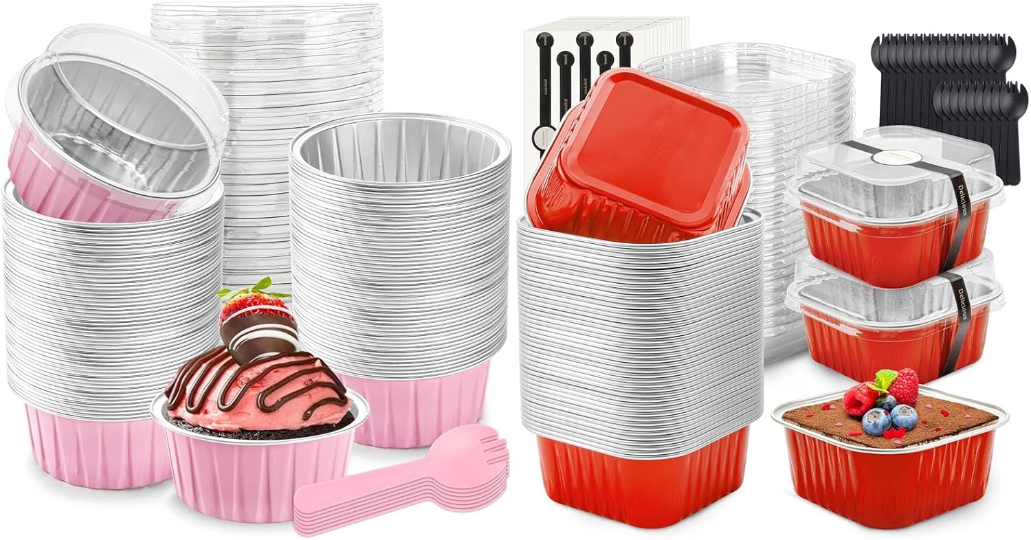 Bundle of 100 Pack Mini Loaf Pans and 60 Pack Mini Aluminum Pans for Pudding, Souffle, Party, Wedding