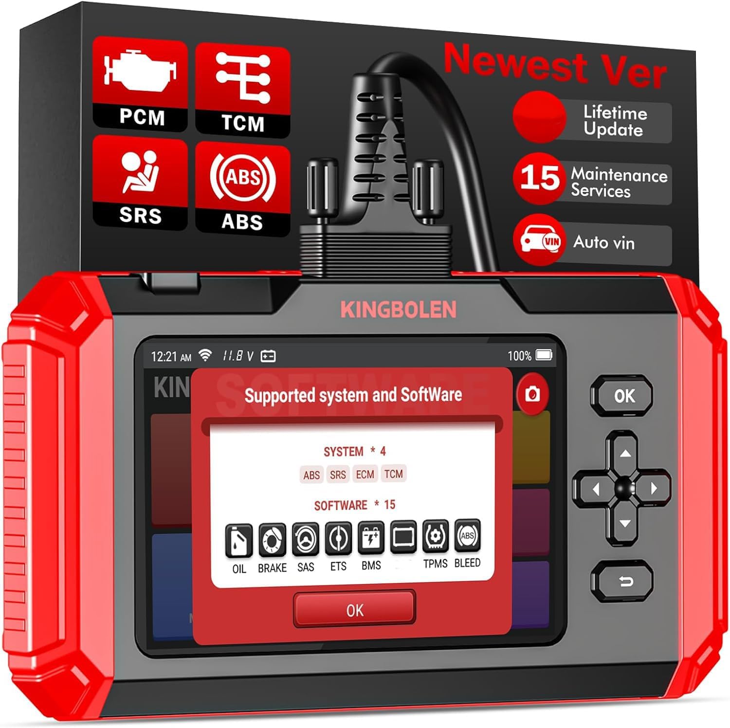 KINGBOLEN S Obd2 Code Reader For 4 System Diagnostics (4 system + 15 resets)