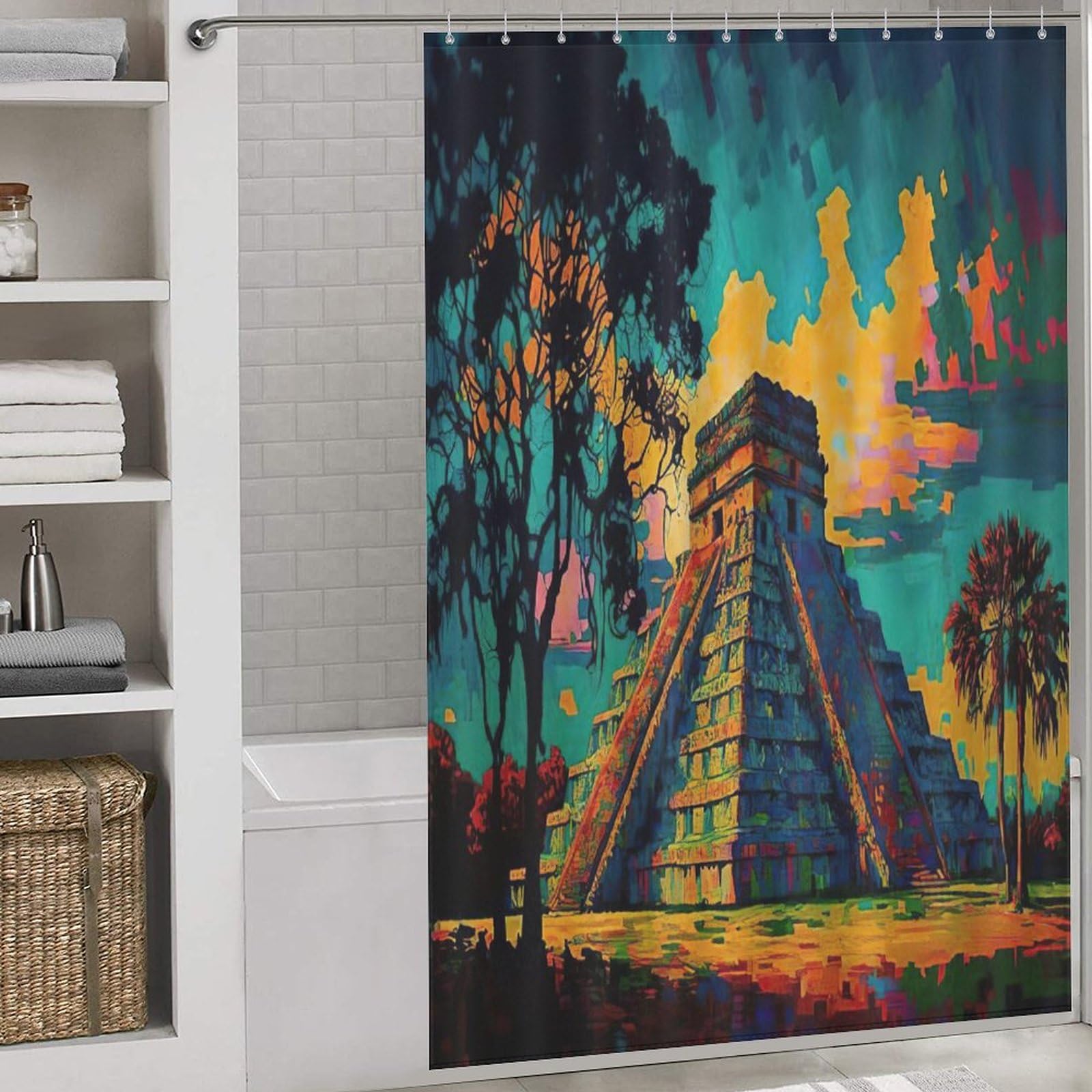 Rideau de douche Chichen Itza pour la décoration de salle de bain d'hôtel
