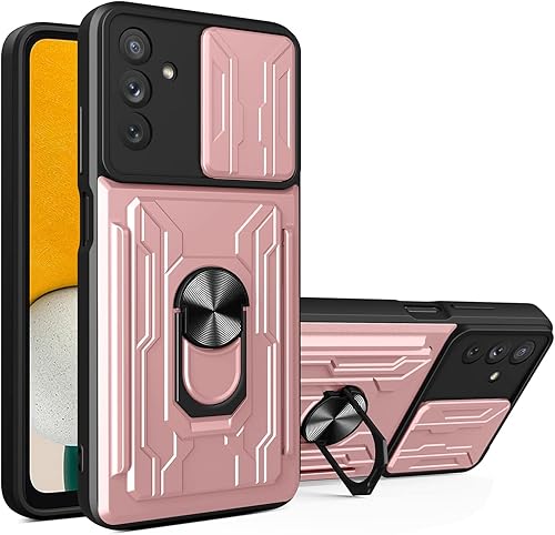 CCSmall Funda para Samsung Galaxy A13 5G con tarjetero, protección resistente con anillo magnético, función atril, cubierta de cámara deslizante