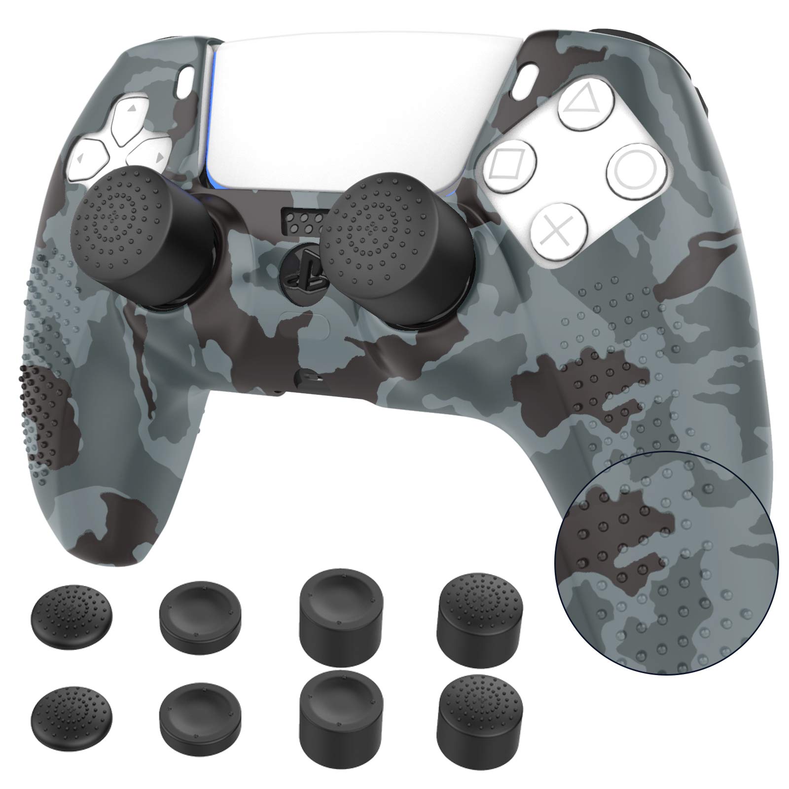 TiMOVO Cover for PS5 Controller Case Skin with 8 Thumb Grip Caps, Anti Slip Silicone Proetective Case for PS5 DualSense Wireless Controller, Gray