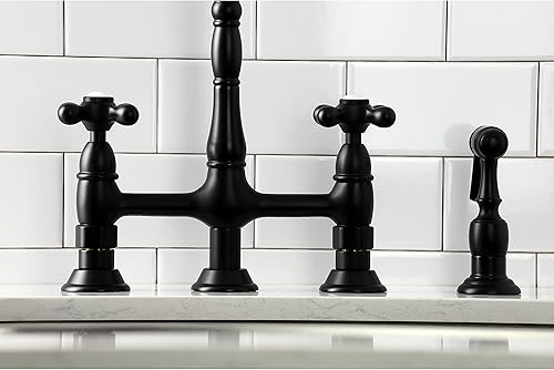 Vista 20 de Kingston Brass KS1273AXBS Heritage - Grifo de puente de cocina de 8 pulgadas con rociador de latón, latón antiguo, 8-3/4 pulgadas