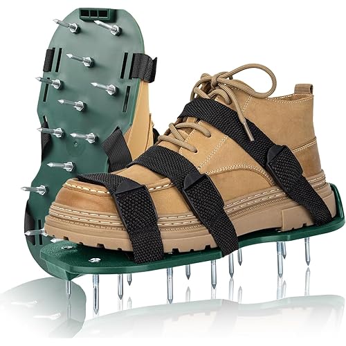 Lawn Aerator Shoes for Grass, Heavy Duty Spike Aerating Shoes with Upgraded Adjustable Buckle Straps for Yard, Garden, Patio, Universal Fit for Men and Women