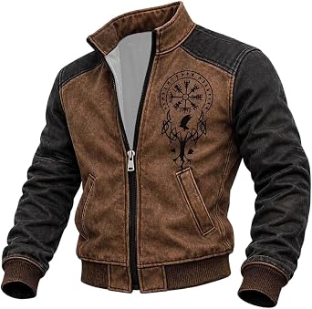 Mens Jacket Medieval Norse Mythology Viking Retro Zip Up Jacket with Pocket