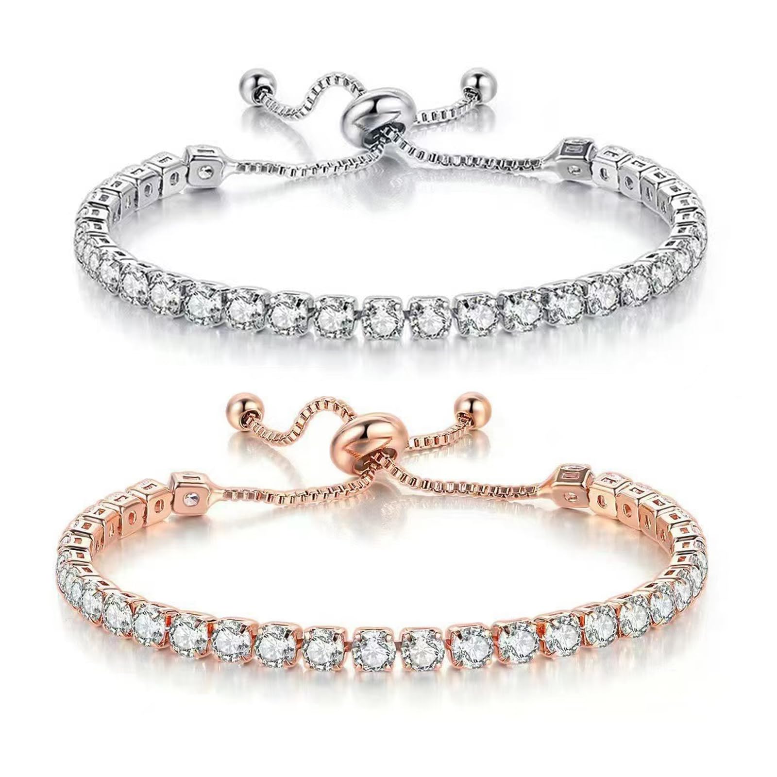 2PCS Bracelets for Women Stylish, Adjustable Sliding Clasp White and Rose Gold Finish, Elegant Design for Casual and Formal Wear, Ideal Gift for Various Occasions-image-25