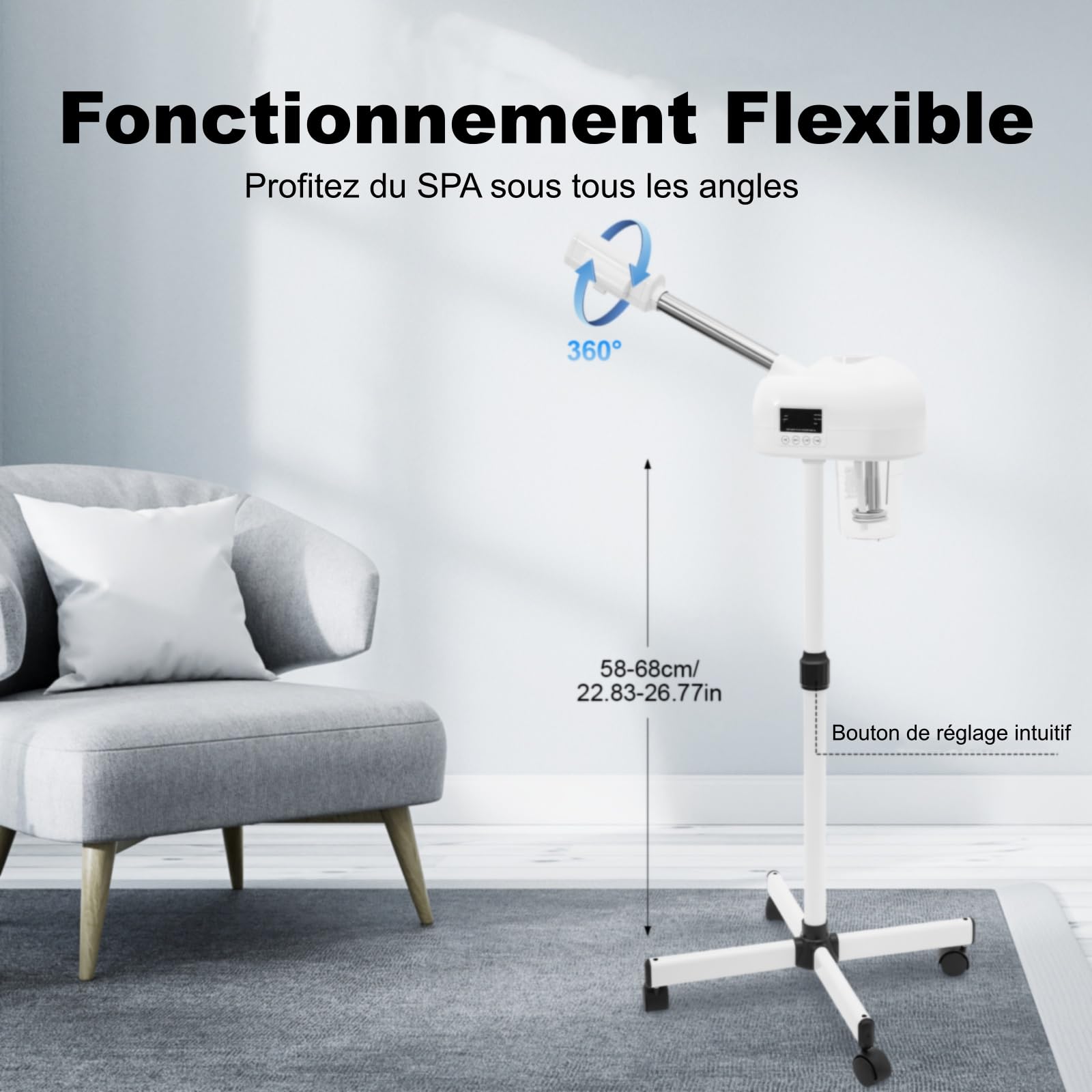 Cuiseur Vaporise Facial Professionnel, 42 °C Cuiseur Vapeur Visage Multifonctionnel Brumisateur Hydratante Eau avec 360 ° Buse Pivotante, Vapozone Esthétique pour Salon et Usage Domestique