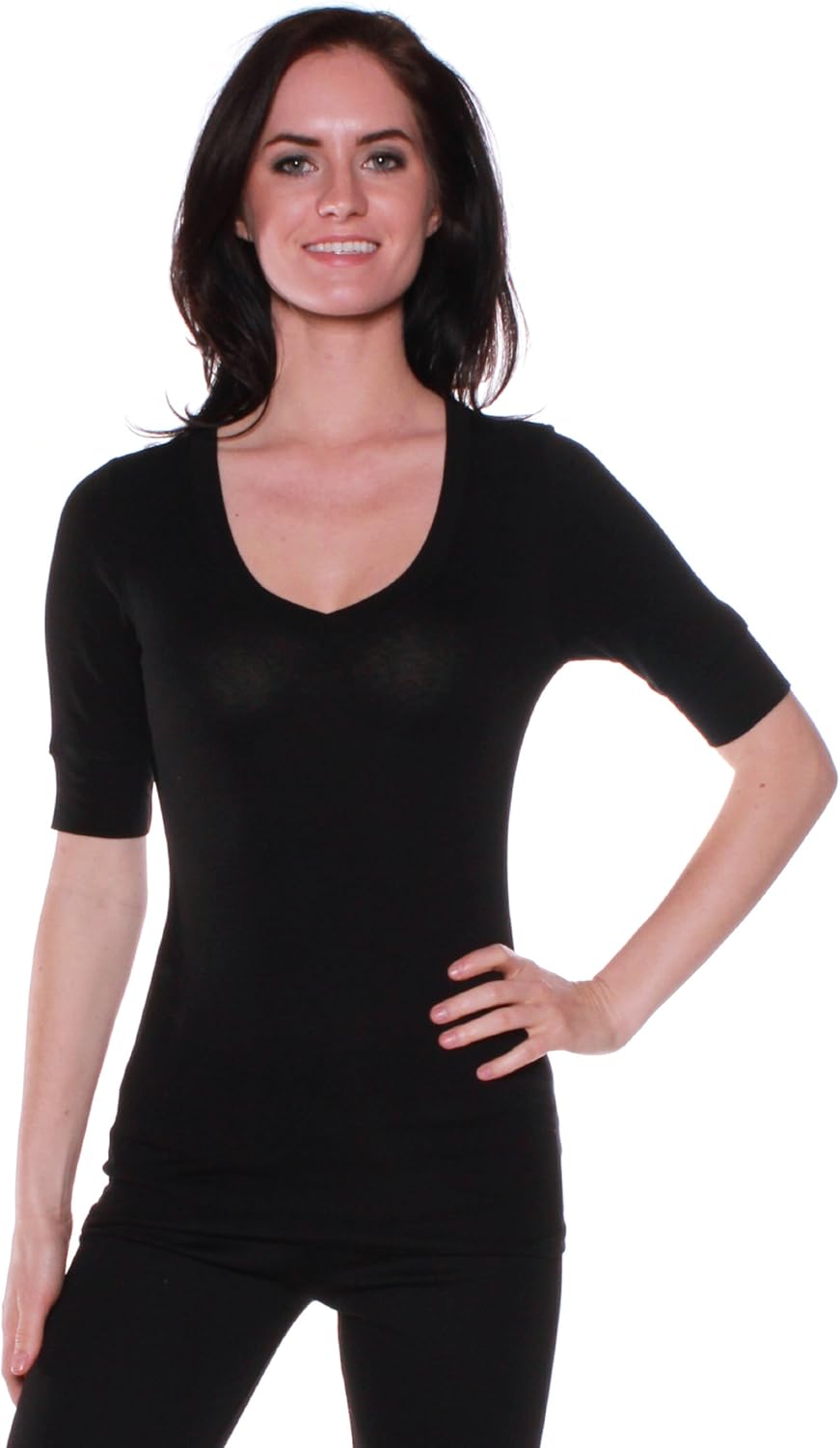 Emmalise Women's Slim Athletic Fit Vneck Tshirt Half Sleeves Top