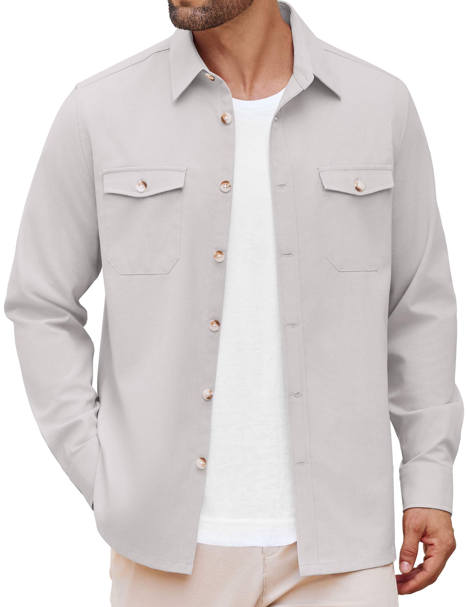 Jaqueta Masculina COOFANDY - Leve Com Bolsos De Aba E Botão