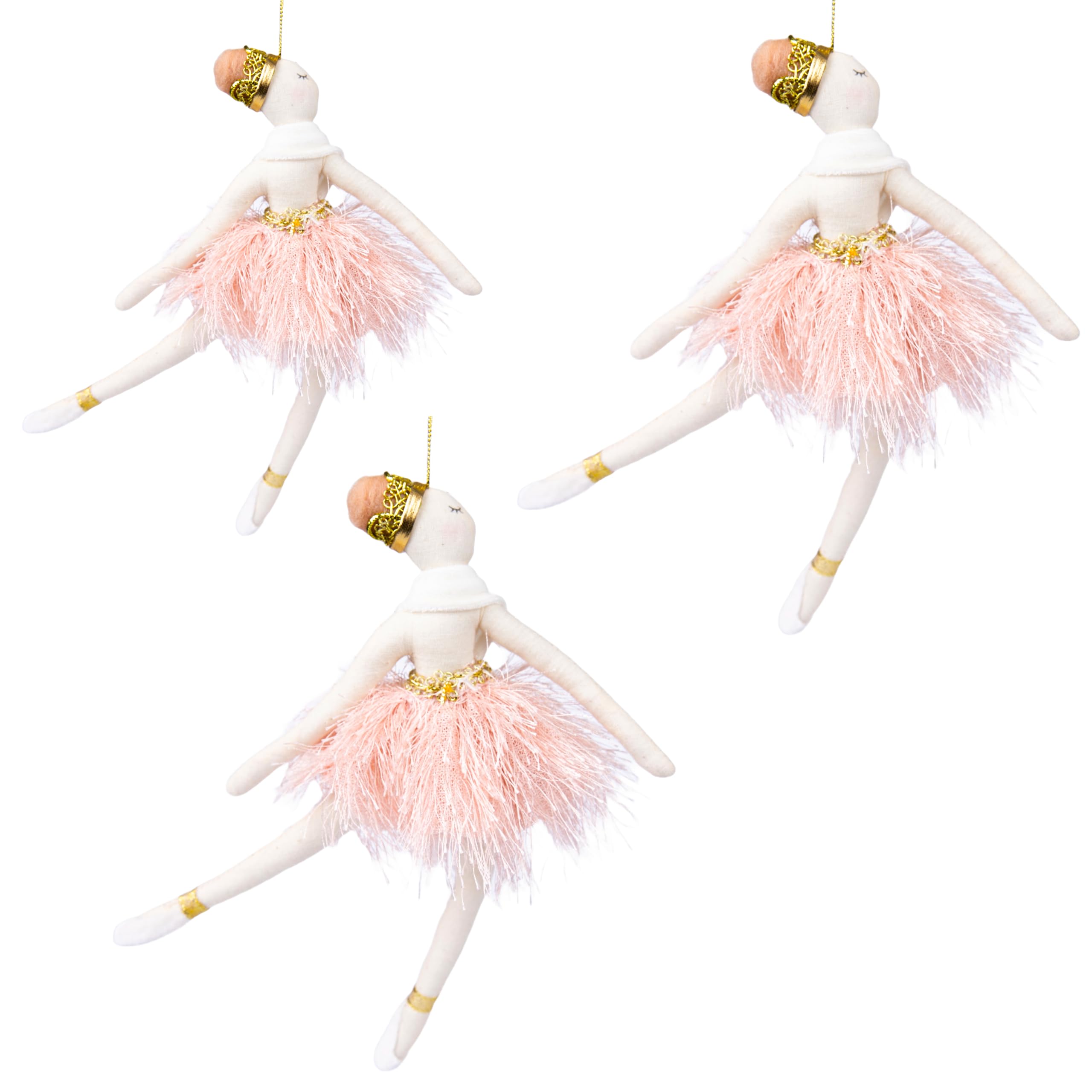Shatchi Ballerina Doll 3Pcs Light Pink 14X20cm - Christmas Tree Hanging Decorations Festive Decorative Ornaments Fairy Tale Themed Xmas Tree Pendant