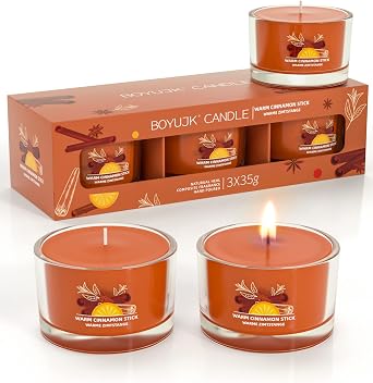 Candles Gifts for Women | Scented Candles Gift Set for Anxiety | 3 Scented Red Candles | Relaxation Gifts for Women/Men Warm Cinnamon Stick [Energy Class A]
