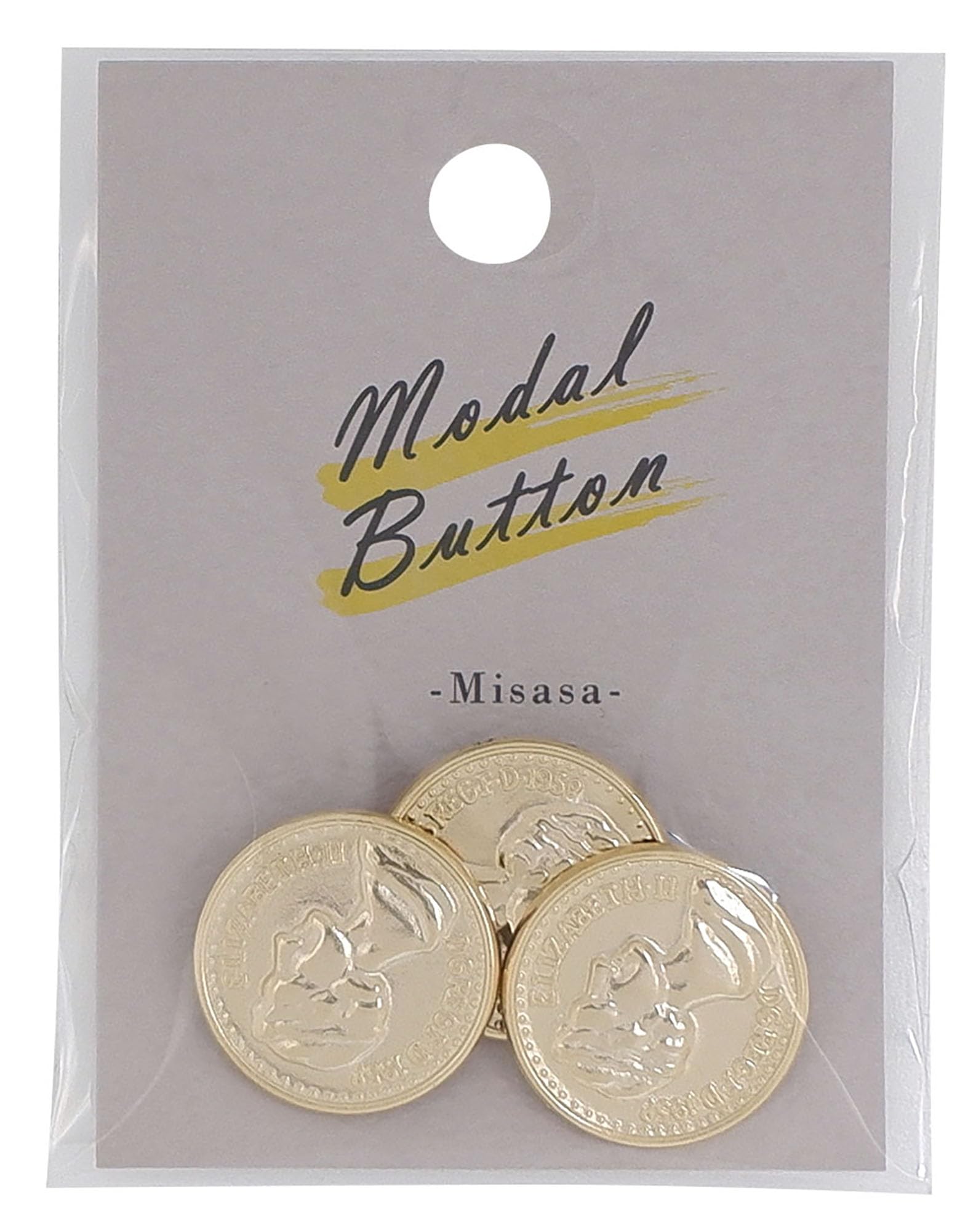 Misasa Metal Button 0.8 inches (21 mm), Set of 3 Col. Gold MB-326