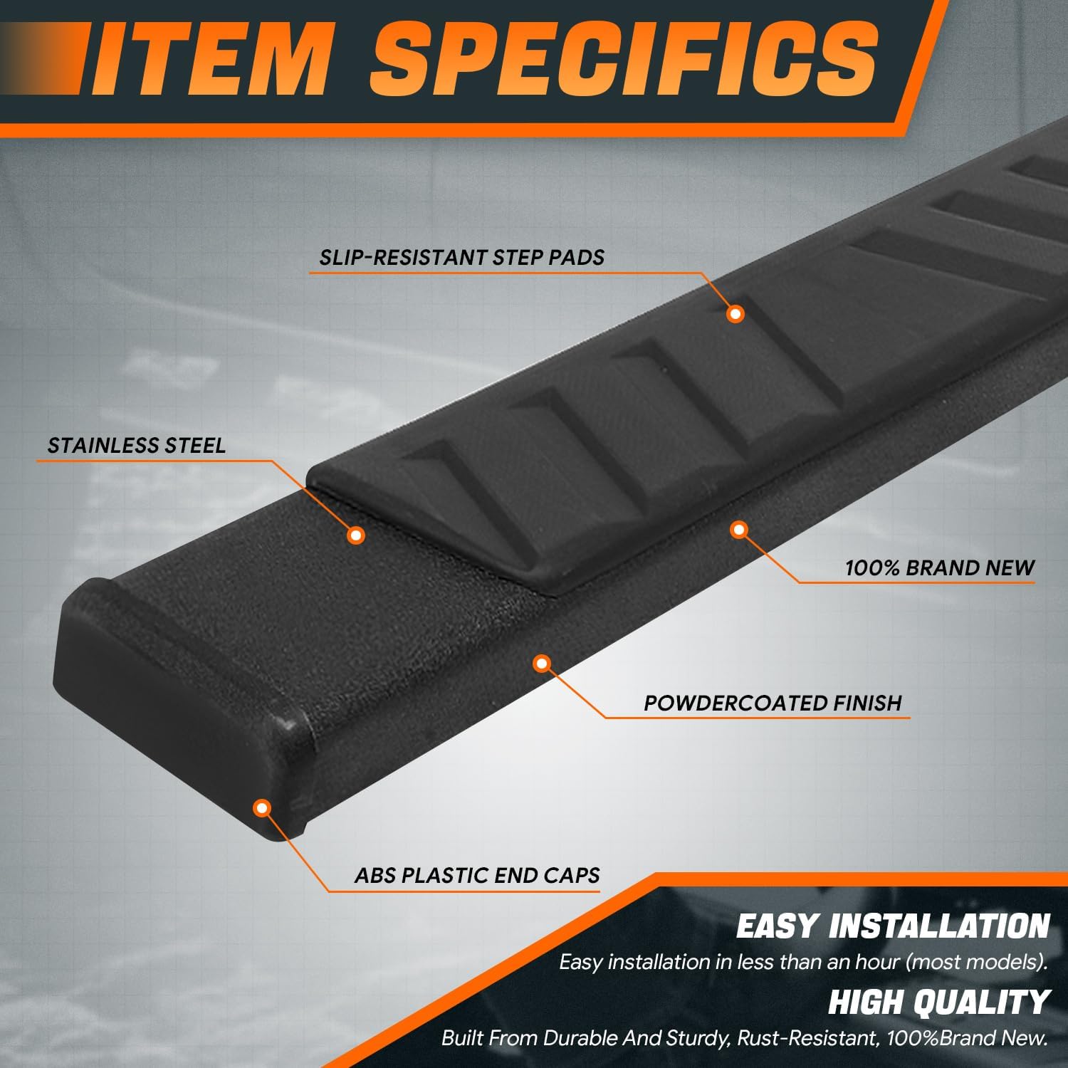 5 in. W Black Stainless Steel Step Bar Running Boards Compatible with 04-14 Ford F150 Super/Extended Cab CAAP-STEPS-8169BK-ZTL