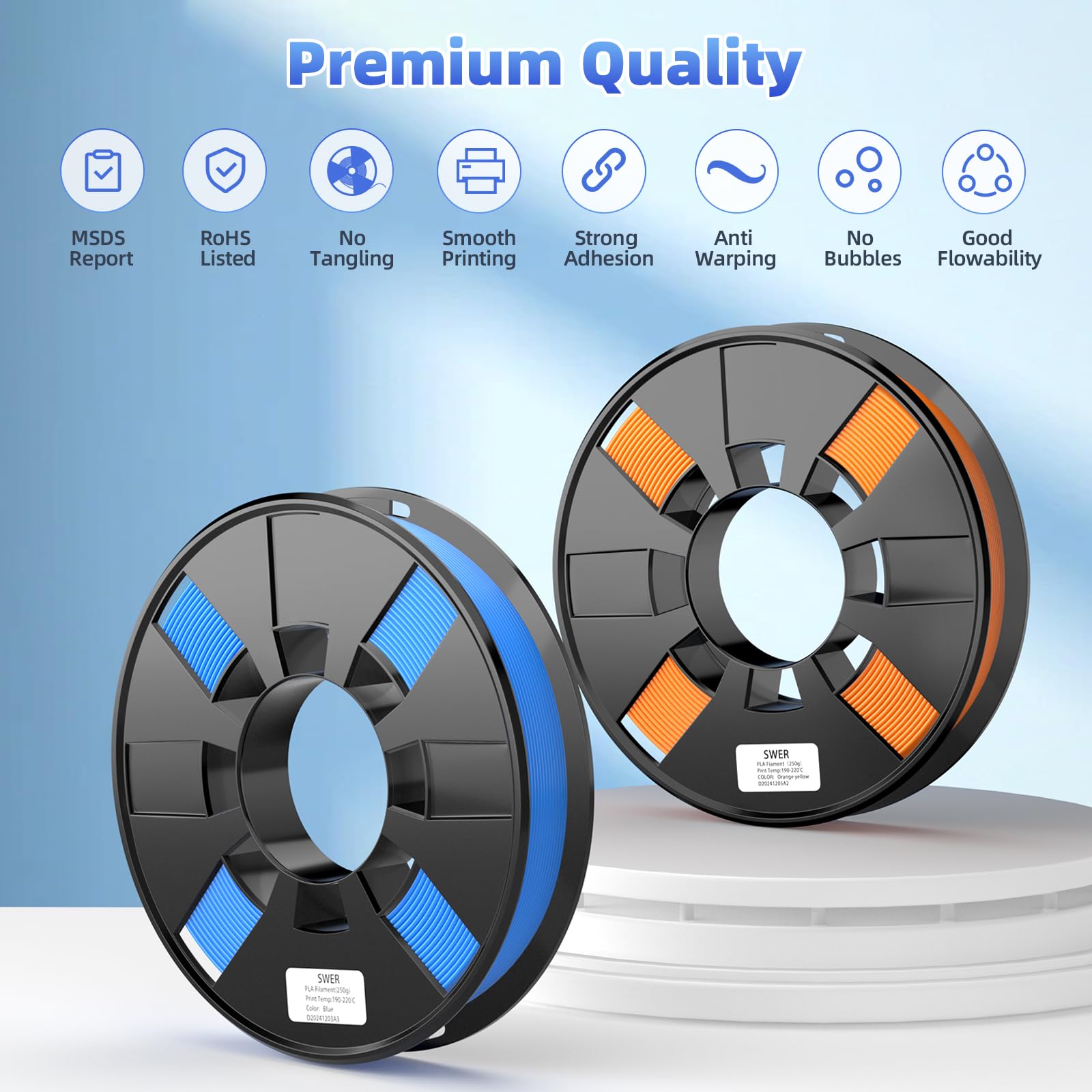 8-Color PLA Filament Bundle for 3D Printers 1.75 mm, 8 Pack Filament Refills, 269 FT 250 g Per Spool, 2 kg in Total, White, Black, Red, Blue, Yellow, Green, Orange Yellow, Sakura Pink