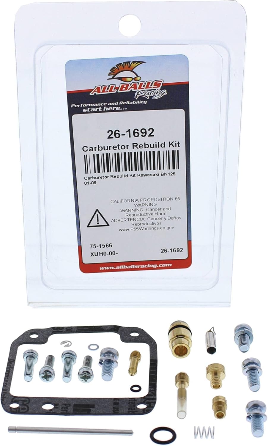 All Balls Racing 26-1692 Carburetor Rebuild Kit Compatible with/Replacement For Kawasaki BN 125 A Eliminator 2001-2007, 2009