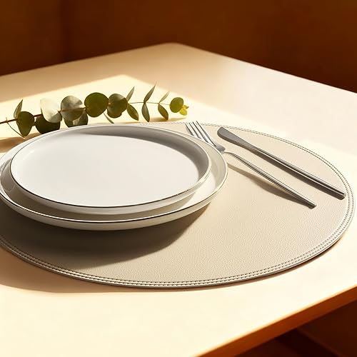 Miniatura 12 de Juego de 6 manteles individuales redondos de vinil azul, impermeables, lavables, de piel sintética, resistentes al calor, para mesa, aptos para Azul