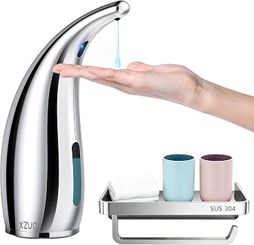 Automatic Soap Dispenser with Infrared Sensor for Kitchen, Bathroom | Adjustable 4-Level Touchless Hand Soap Battery Operated Electric Dispenser, Durable Plastic, Soap Holder&Toilet Paper Holder