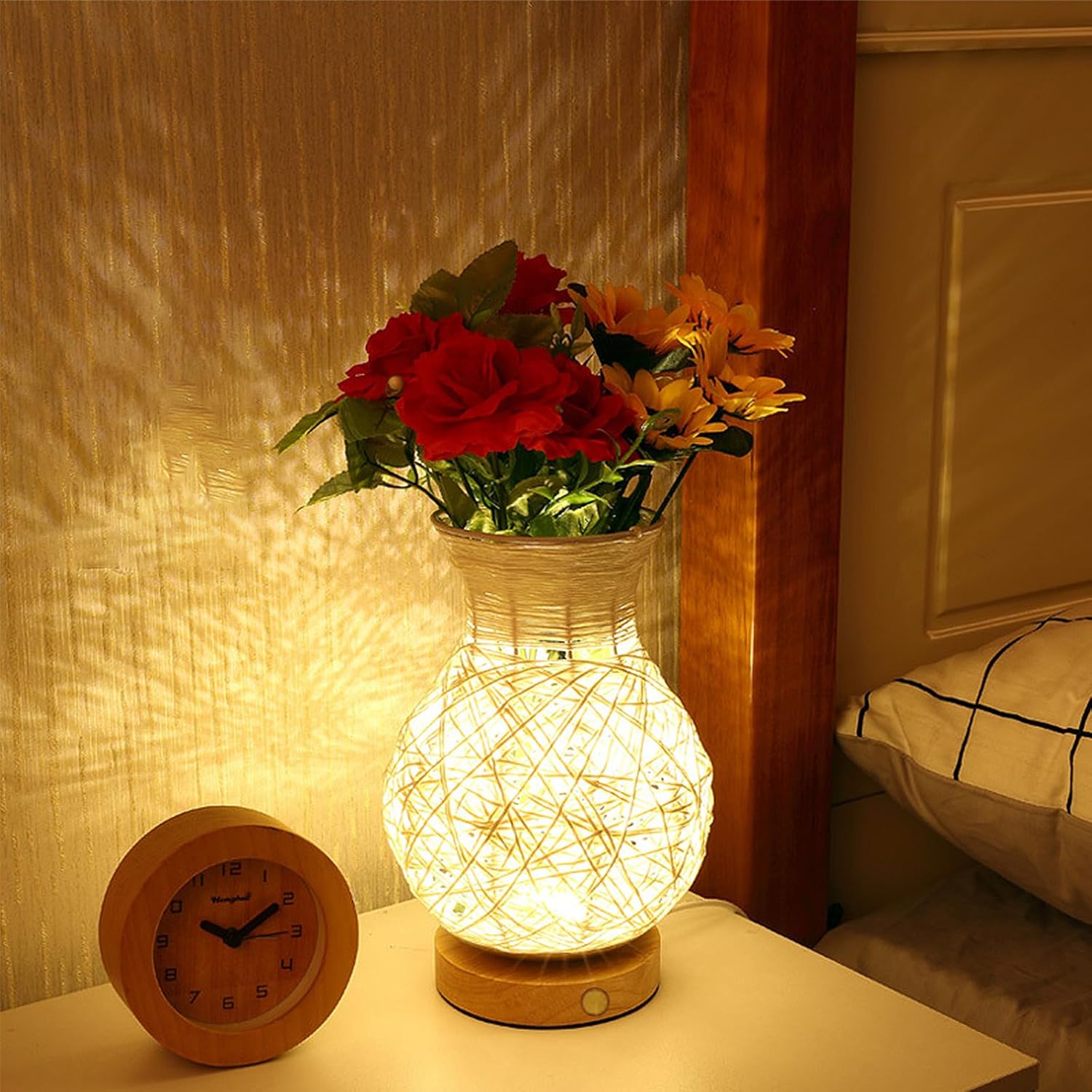 Rattan Vase Table Lamp, DIY Vase Lamp USB Rechargeable