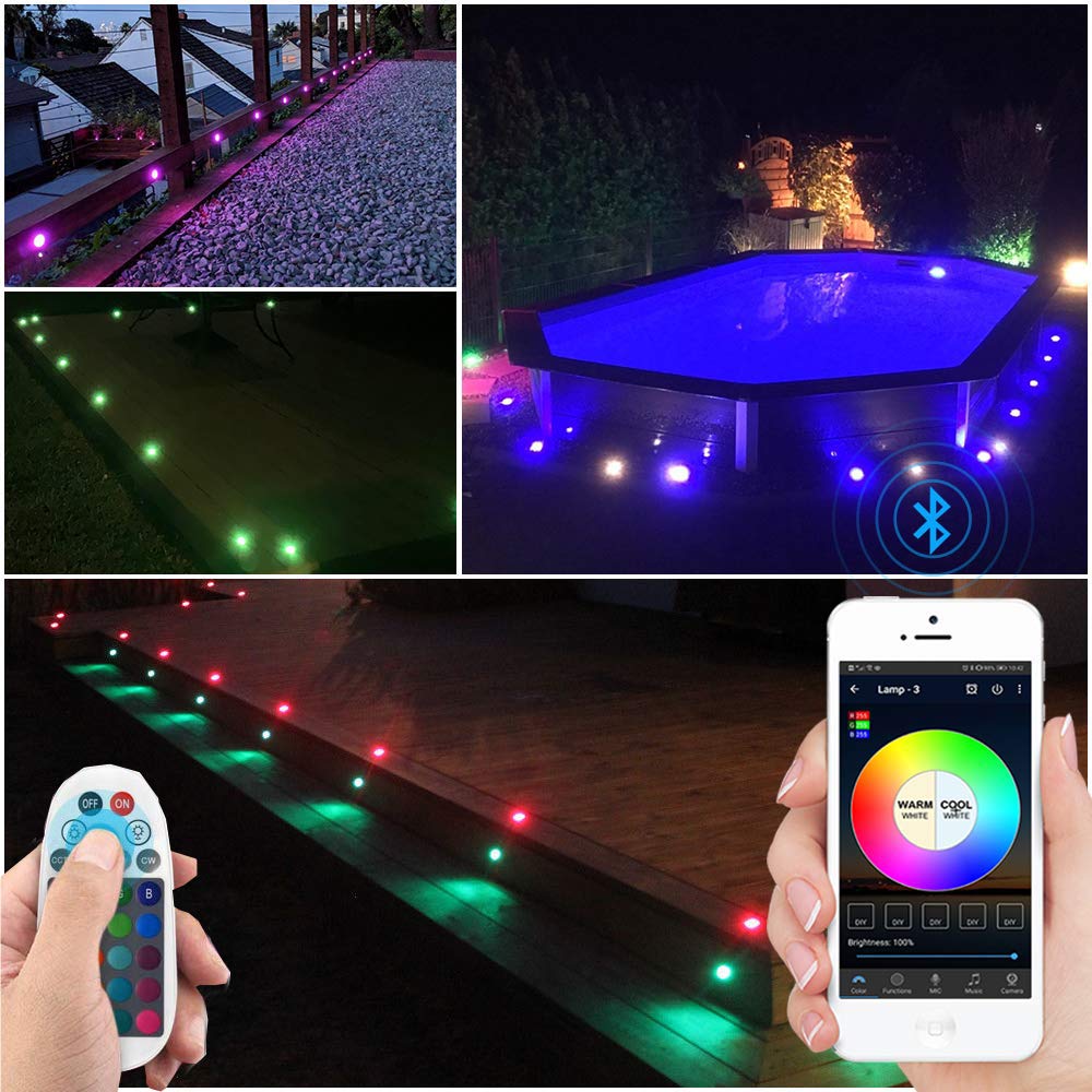10x Bluetooth RGB Spot Encastrable Exterieur Dimmable 1.5W Ø61mm IP67 Étanche 16 millions Intelligent de couleurs Spot led Extérieur Encastrable IntelligentKit Complet