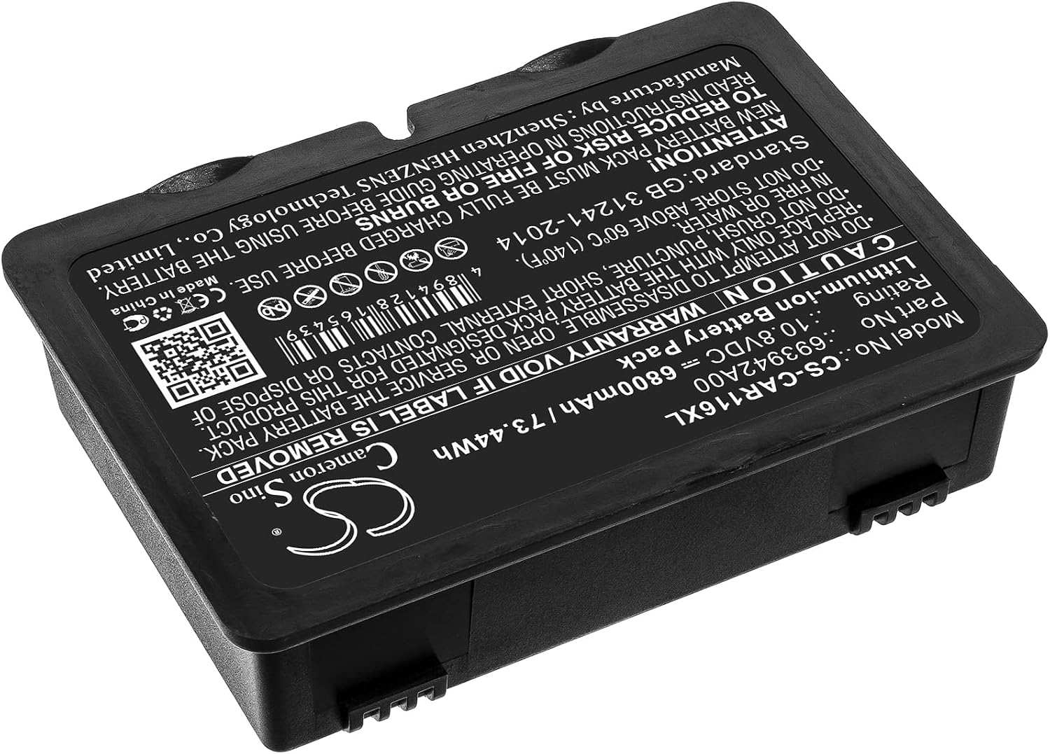 DCH 6800mAh Lithium-ion battery replacement, bottom view showing the gold-plated electrical contacts.