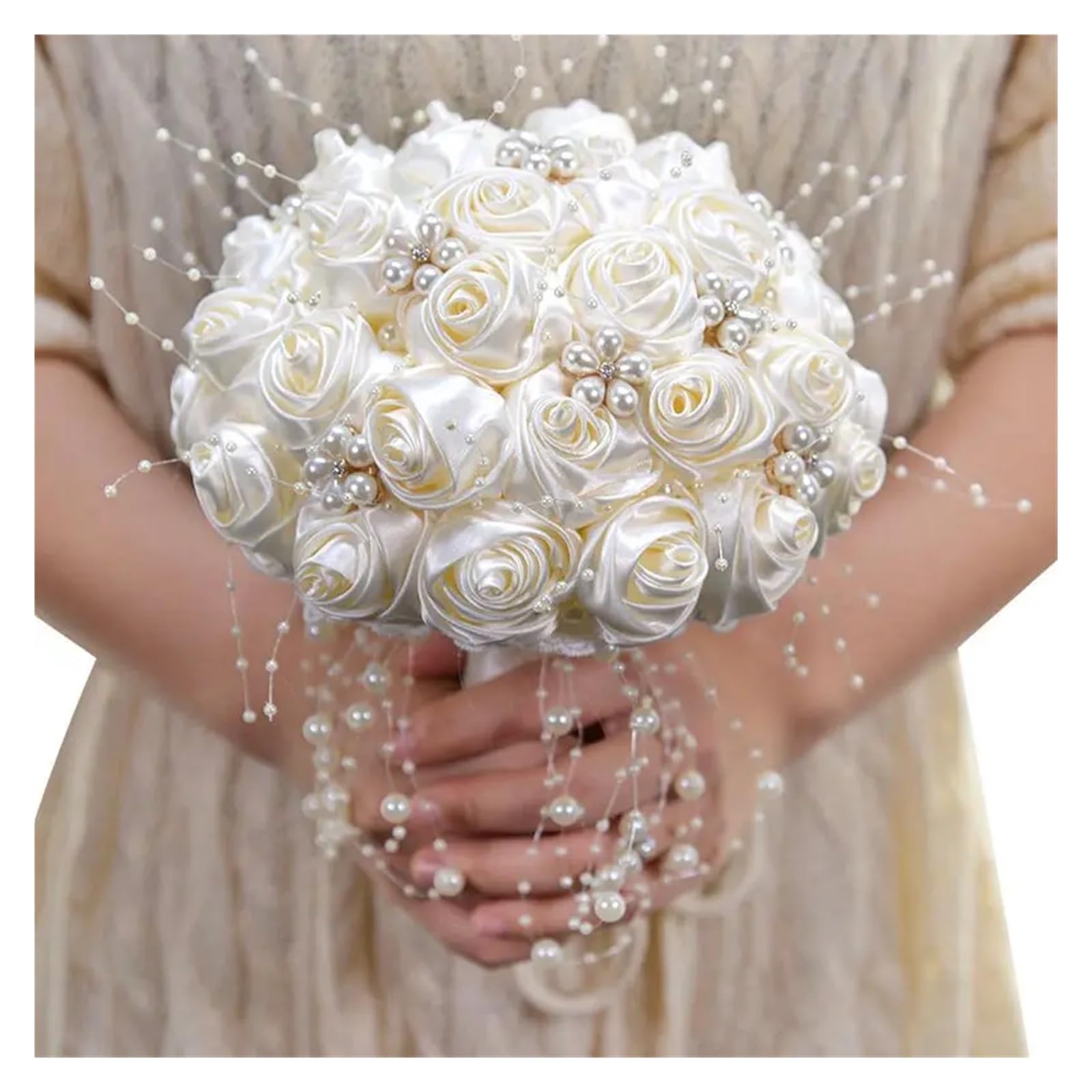 UJEDFHV Wedding Bouquet Crystal Bride Handmade Satin Rose Elegant Wedding Flowers Bridal Bouquet for Prom(Color 12)