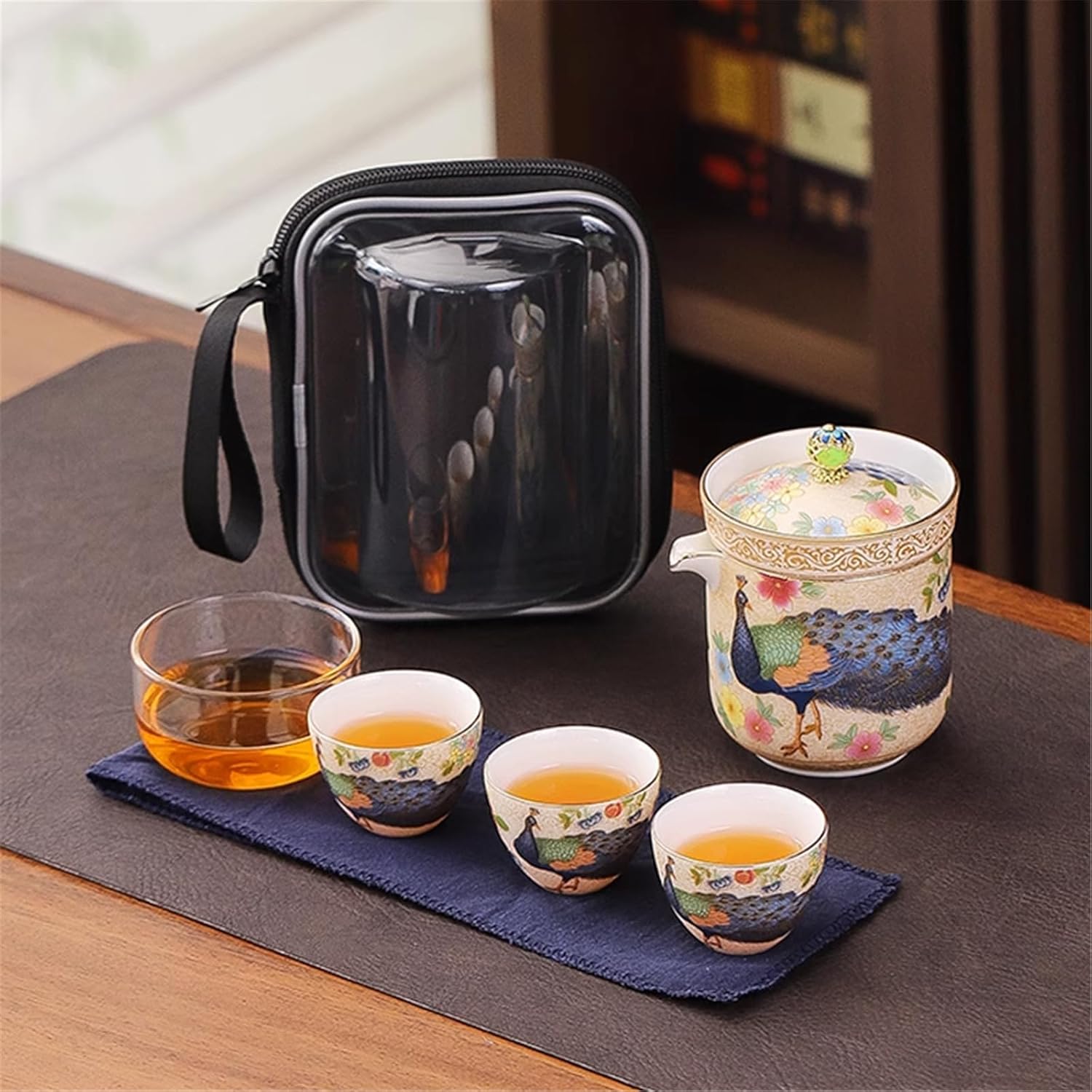 Enamel Travel Tea Set, 1 Teapot 3/4 Cups, Car Portable Brewing Kit-set1