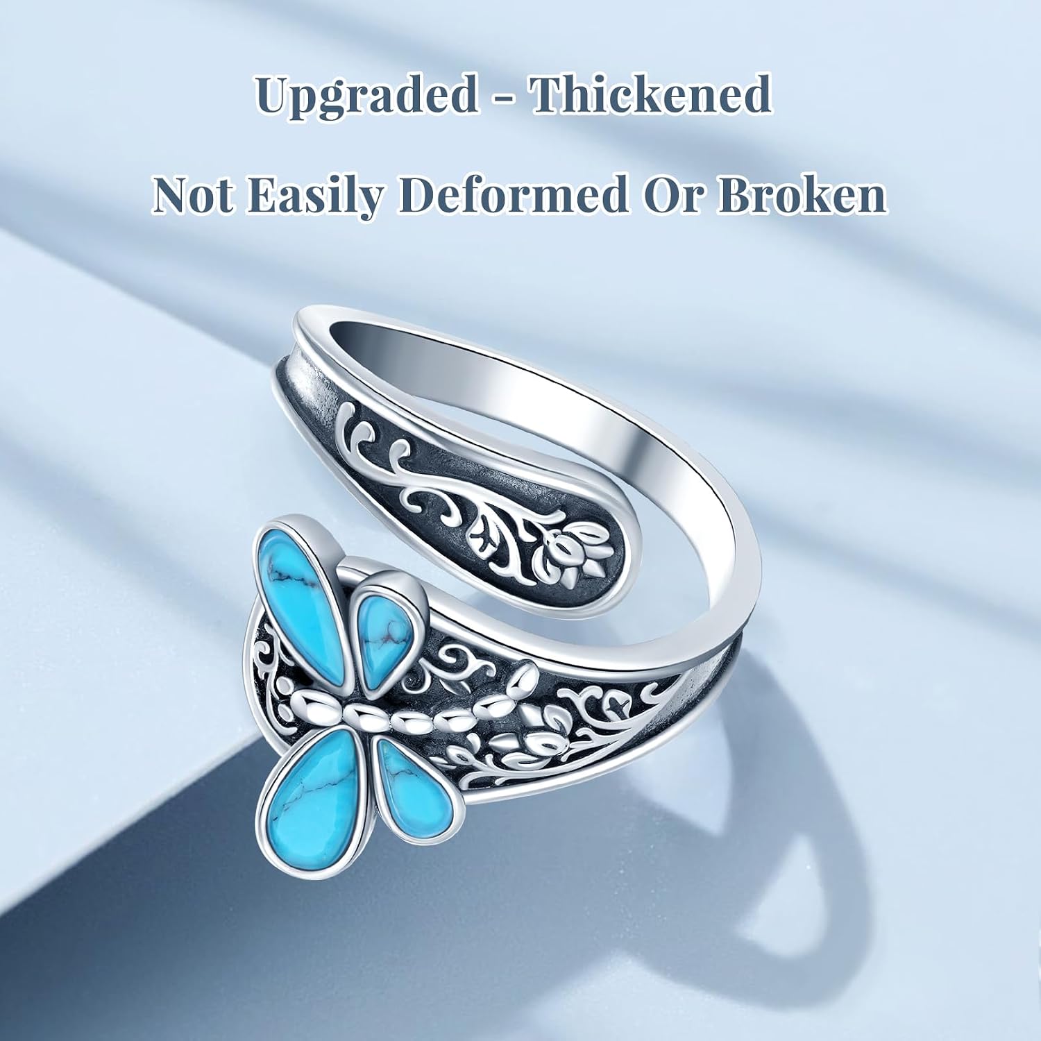 Sterling Silver Turquoise Rings for Women Vintage Spoon Rings for Men Adjustable Feather Rings Boho Thumb Rings Antique Statement Ring Jewelry Gifts