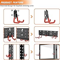 Vista 3 de TORACK 24 ganchos de almacenamiento de garaje con rieles, organizador de herramientas de montaje en pared para herramientas de jardín, escaleras