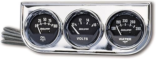 AUTO METER 2349 Autogage - Medidor de aceiteaguavoltios negro con consola cromada regular, 2.3125 pulgadas