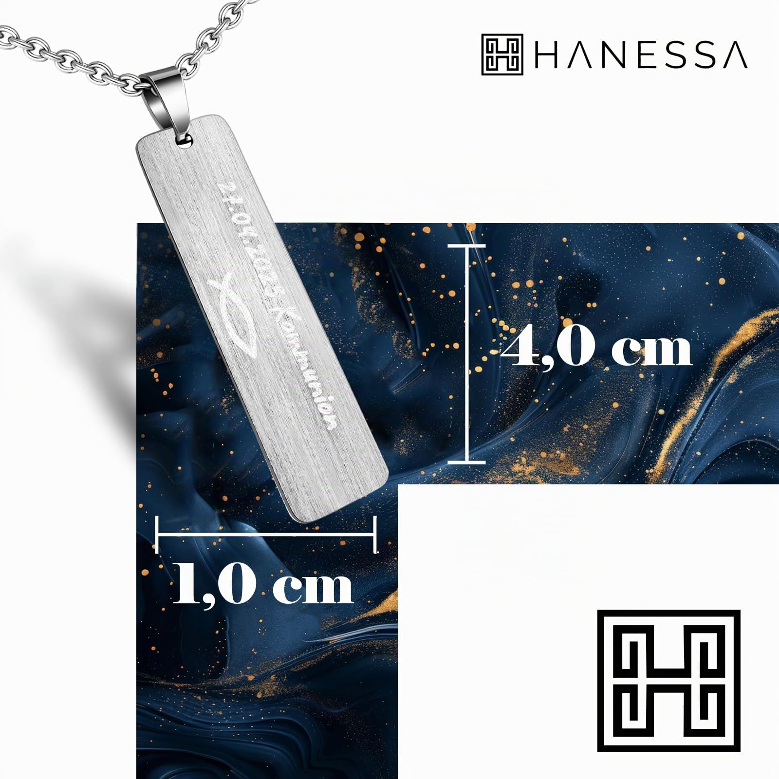 Personalisierte Kette mit Gravur Edelstahl 50 cm mit Anhänger Rechteck in silber - Personalisierte Halskette für Männer und Frauen - Personalisierter Schmuck Damen Herren