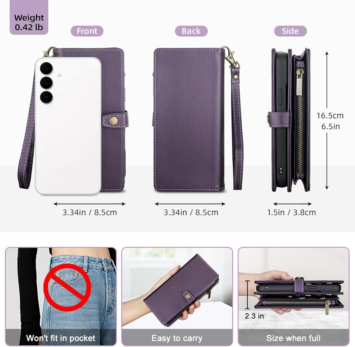 TwoHead Wallet Case Compatible with Samsung Galaxy S25 FE,Detachable Magnetic Phone Case,PU Leather All-Round Protective Cover Wallet,with Card Holder/Change Pocket(6.7 in,Deep Purple)