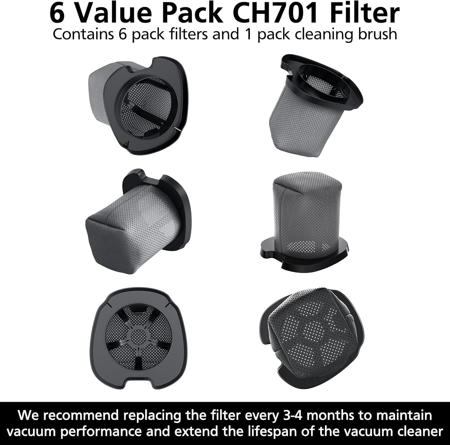 6 Pack CH701 Vacuum Filter Replacement Compatible with Shark Cyclone PET Handheld Vacuum CH700, CH701, CH701C and CH700WM, Compare to Part# XDCFCH700