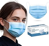 50 Pack Blue 3-Ply Disposable Face Masks for Adults - Breathable Earloop, Comfortable Full Protection