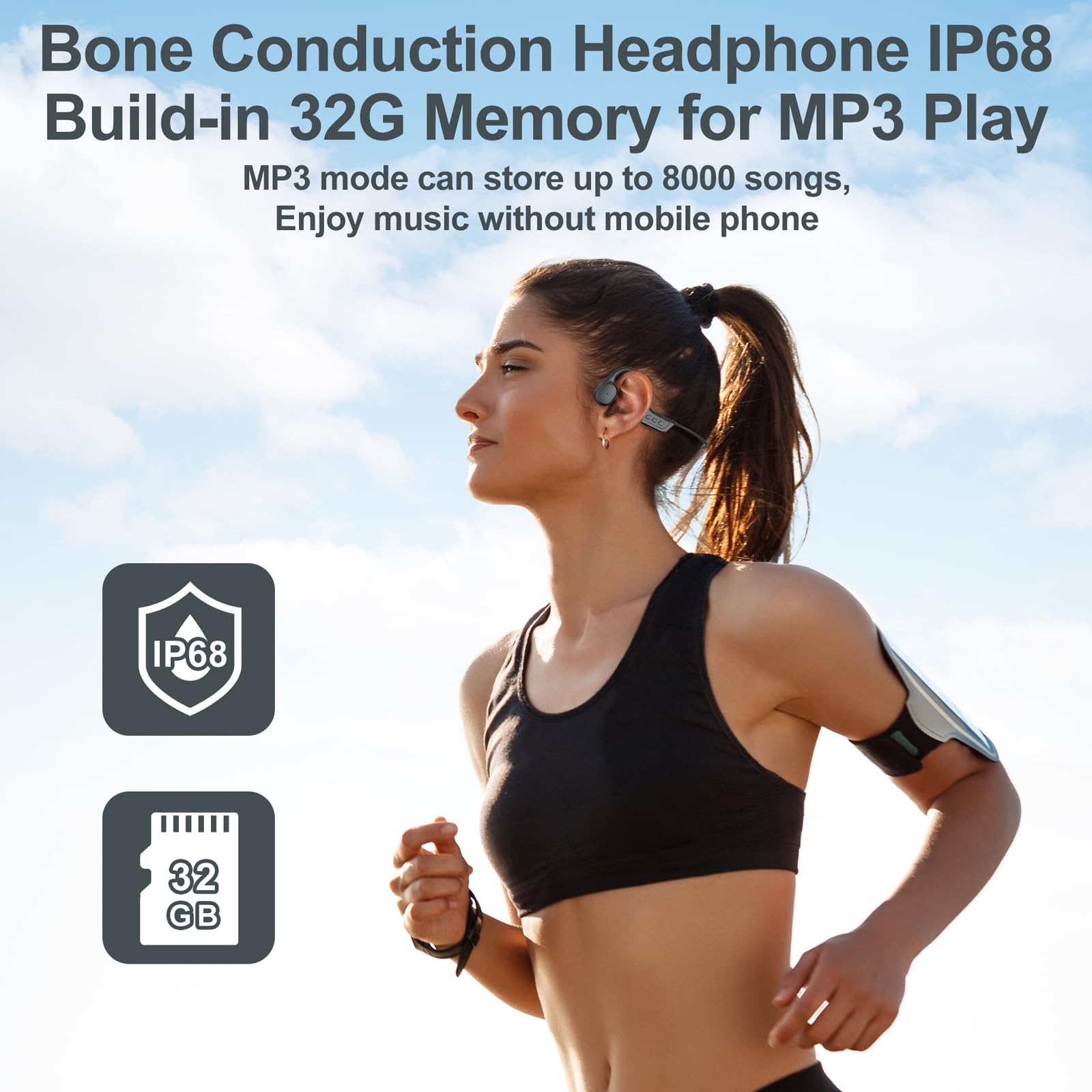 Cuffie a conduzione ossea, auricolari wireless impermeabili IPX7, auricolari aperti Bluetooth 5.3 con microfono, 10 ore di riproduzione per corsa, ciclismo, escursionismo, palestra,