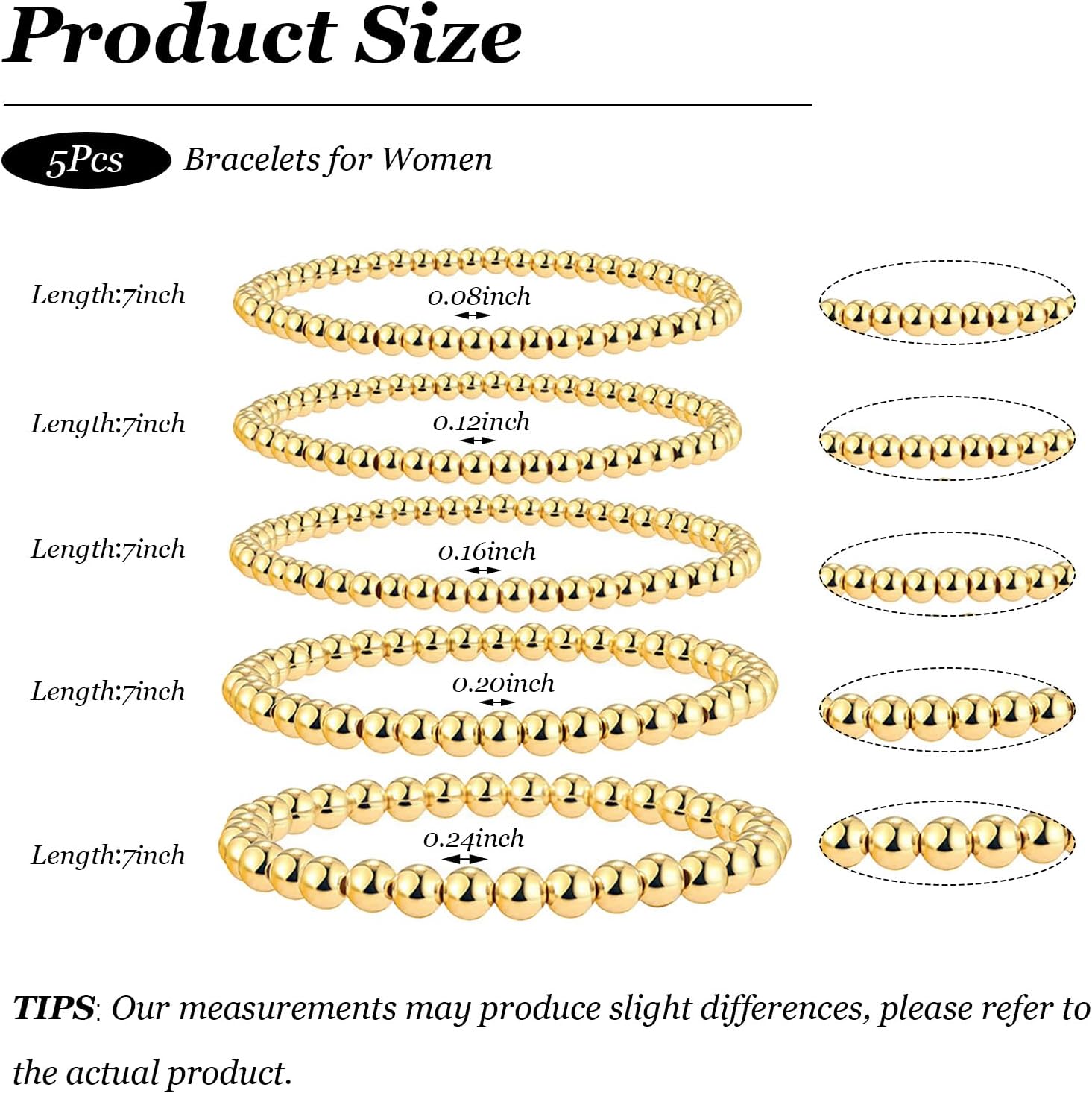 72ore Beaded Bracelets for Women Gold Bracelet Stack Multi Layered Dainty Stretchable Ball Beaded Bracelets Gold Jewelry Gifts - Image 7