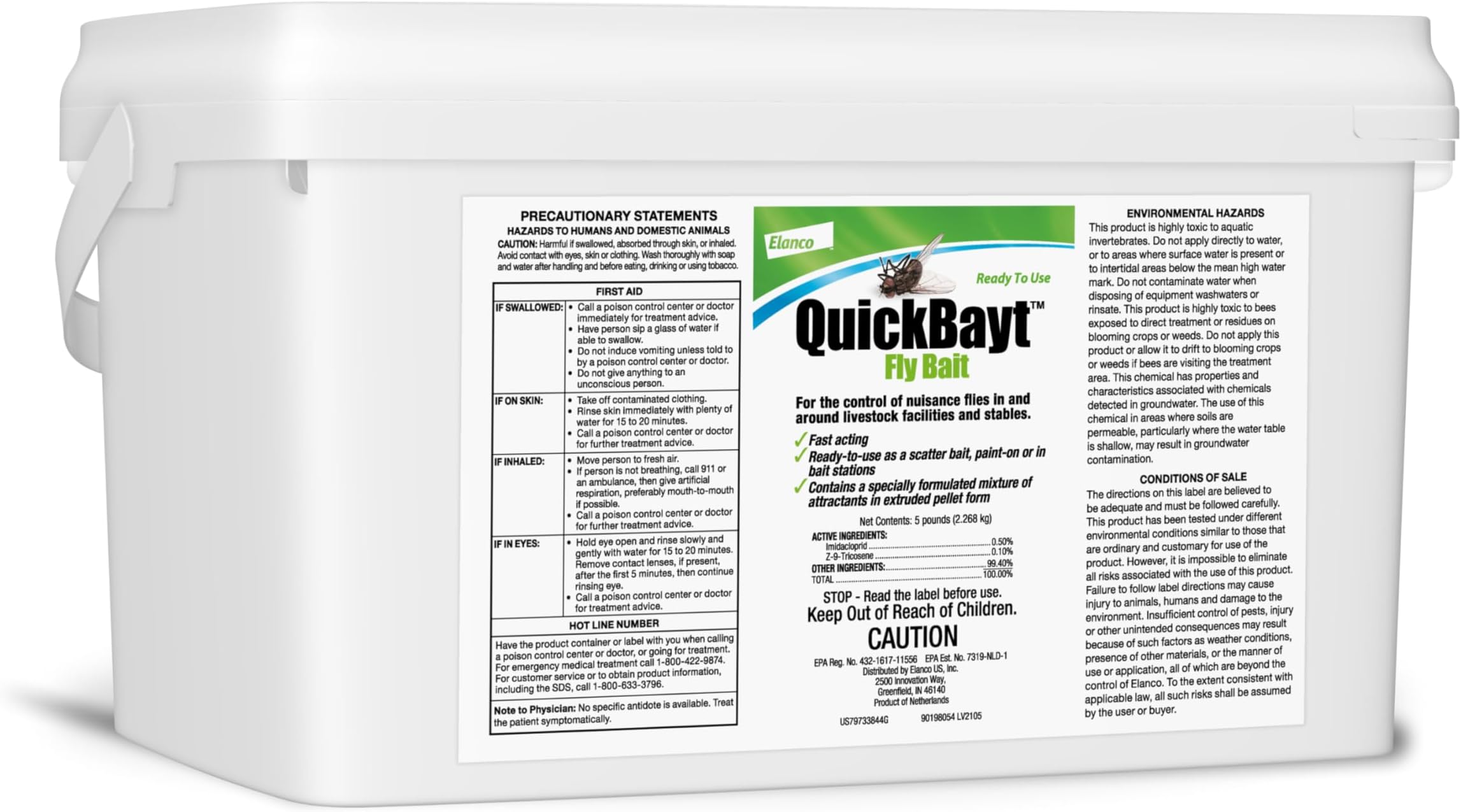 Animal Health QuickBayt Fly Bait | Premise for Livestock Facilities | Controls Flies | 5 lb Pail